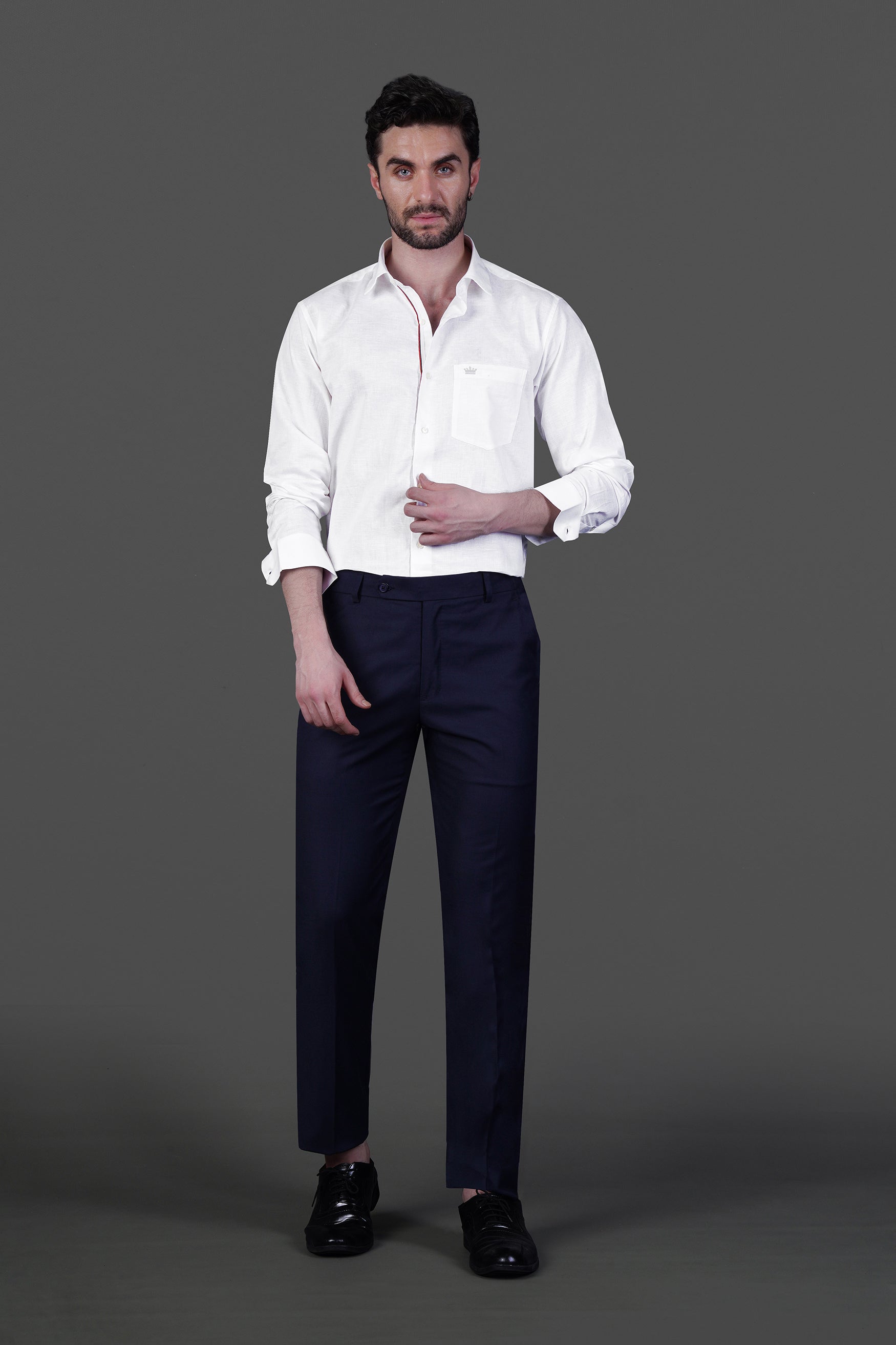 Bright White Detailed Luxurious Italian Linen SHIRT