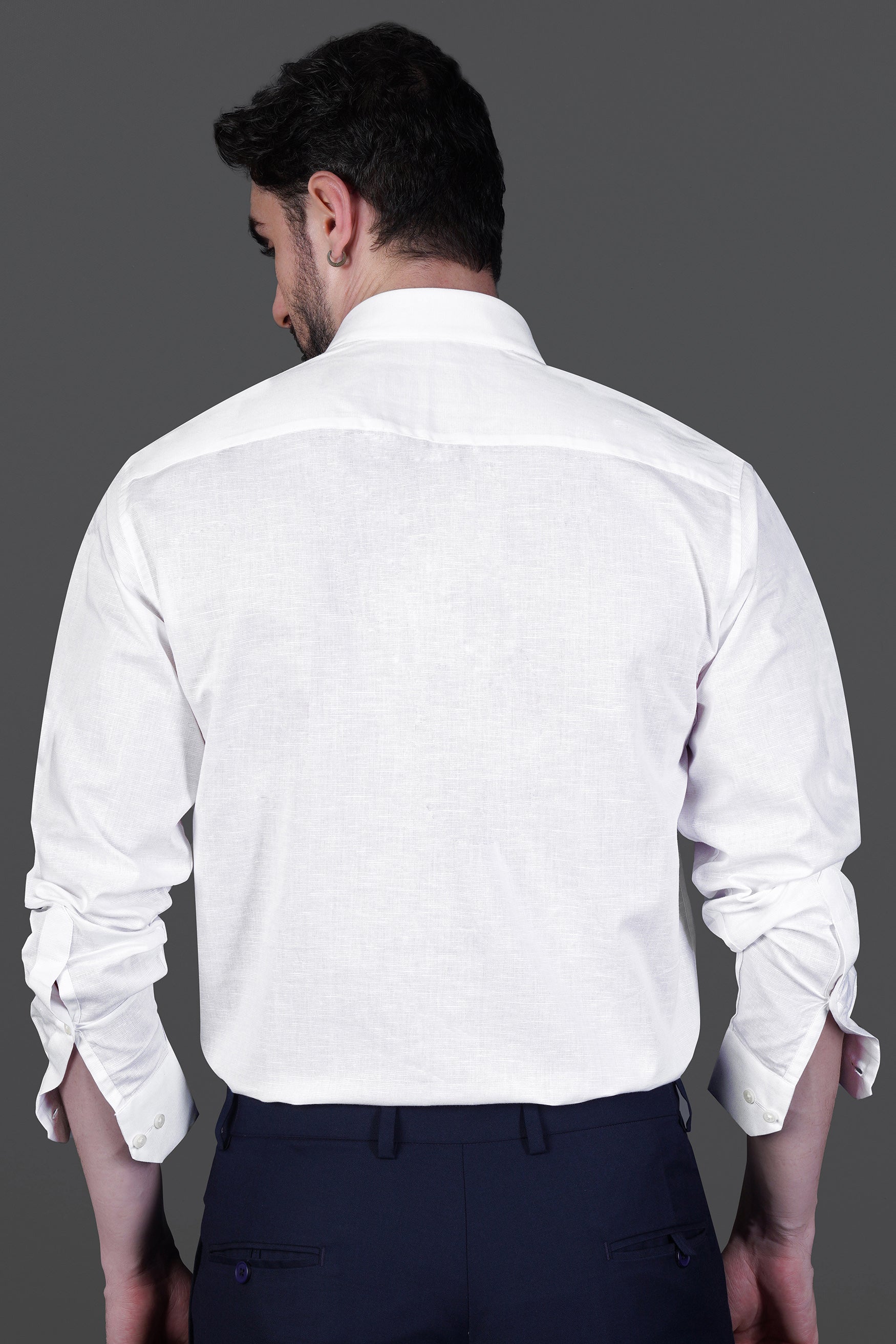 Bright White Detailed Luxurious Italian Linen SHIRT