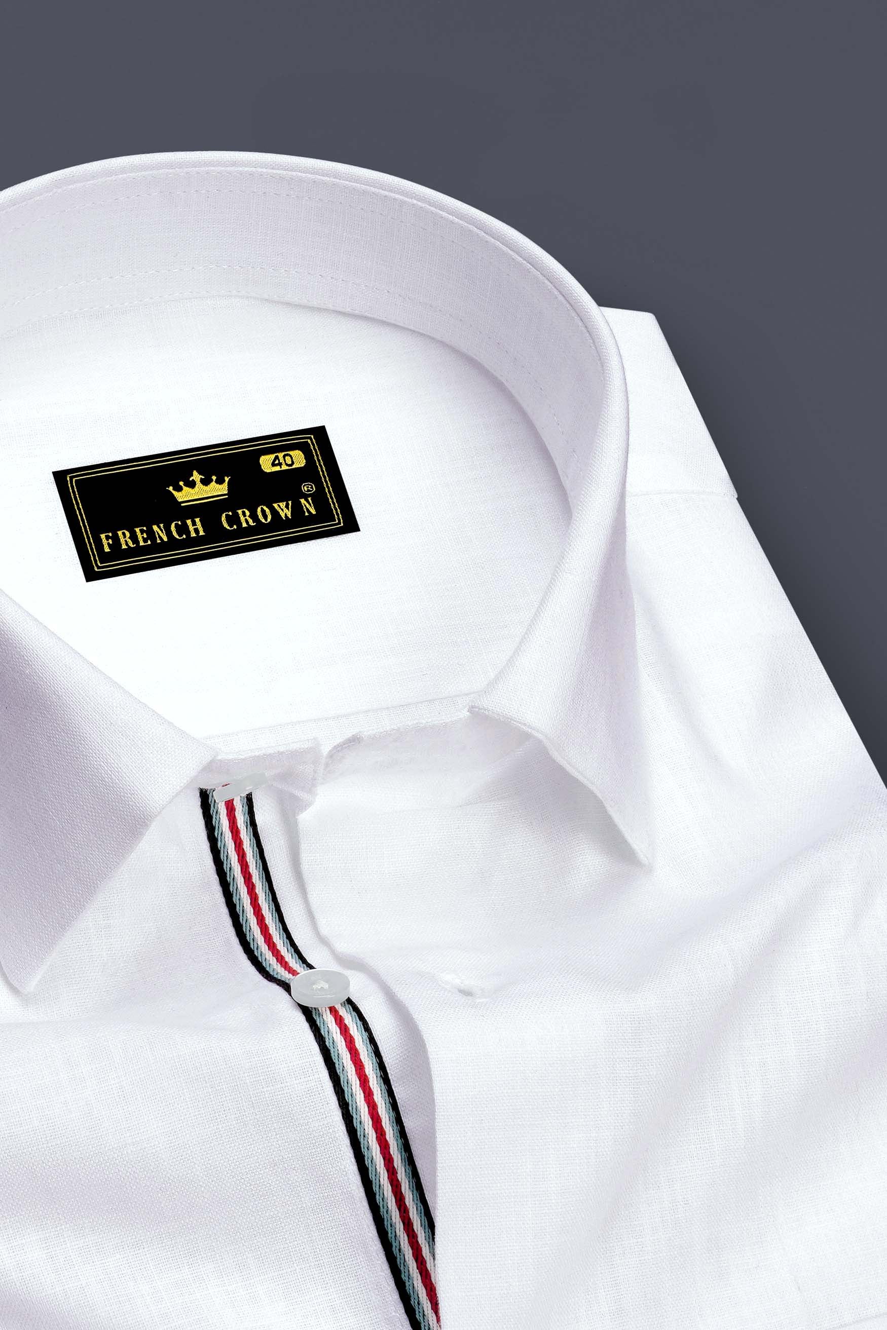 Bright White Detailed Luxurious Italian Linen SHIRT