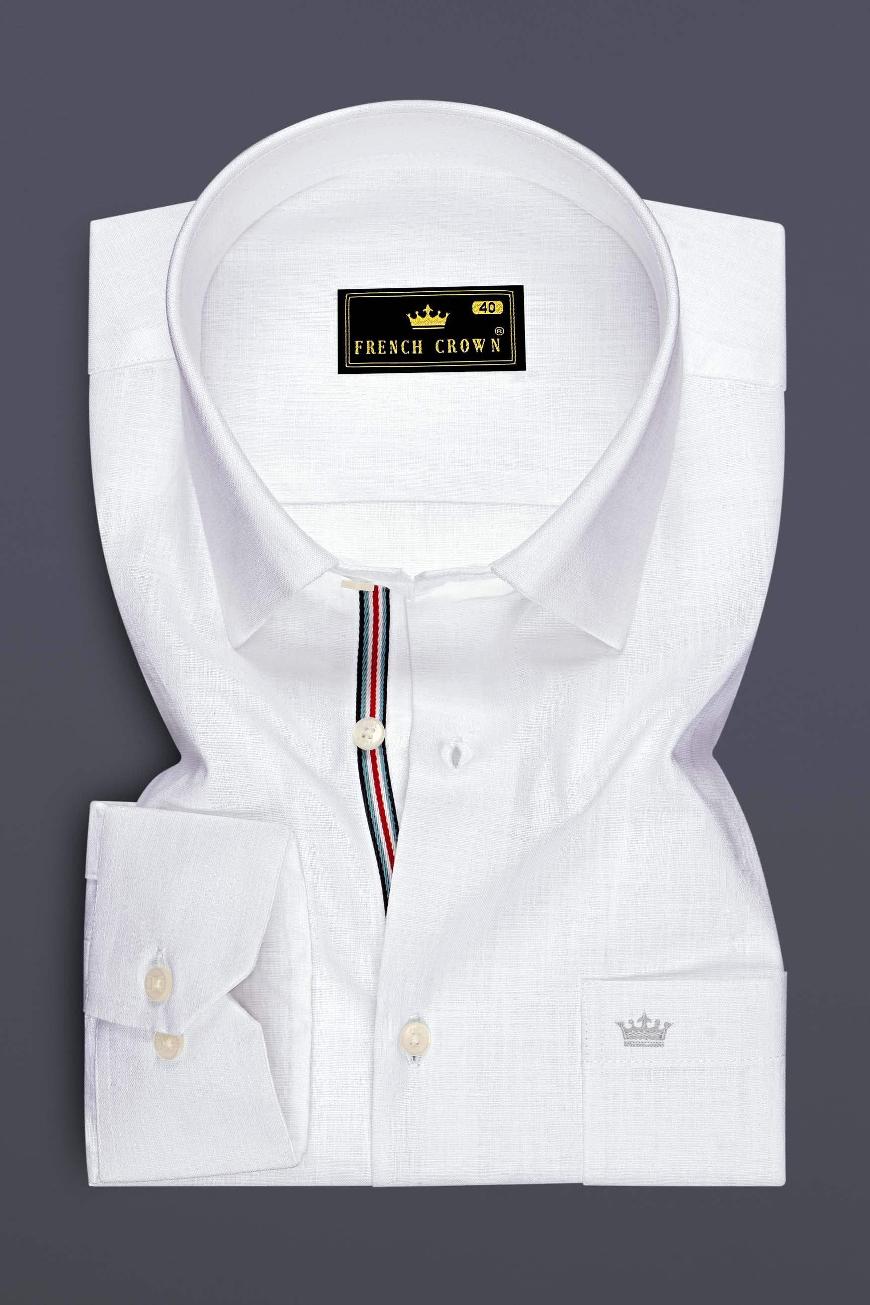 Bright White Detailed Luxurious Italian Linen SHIRT