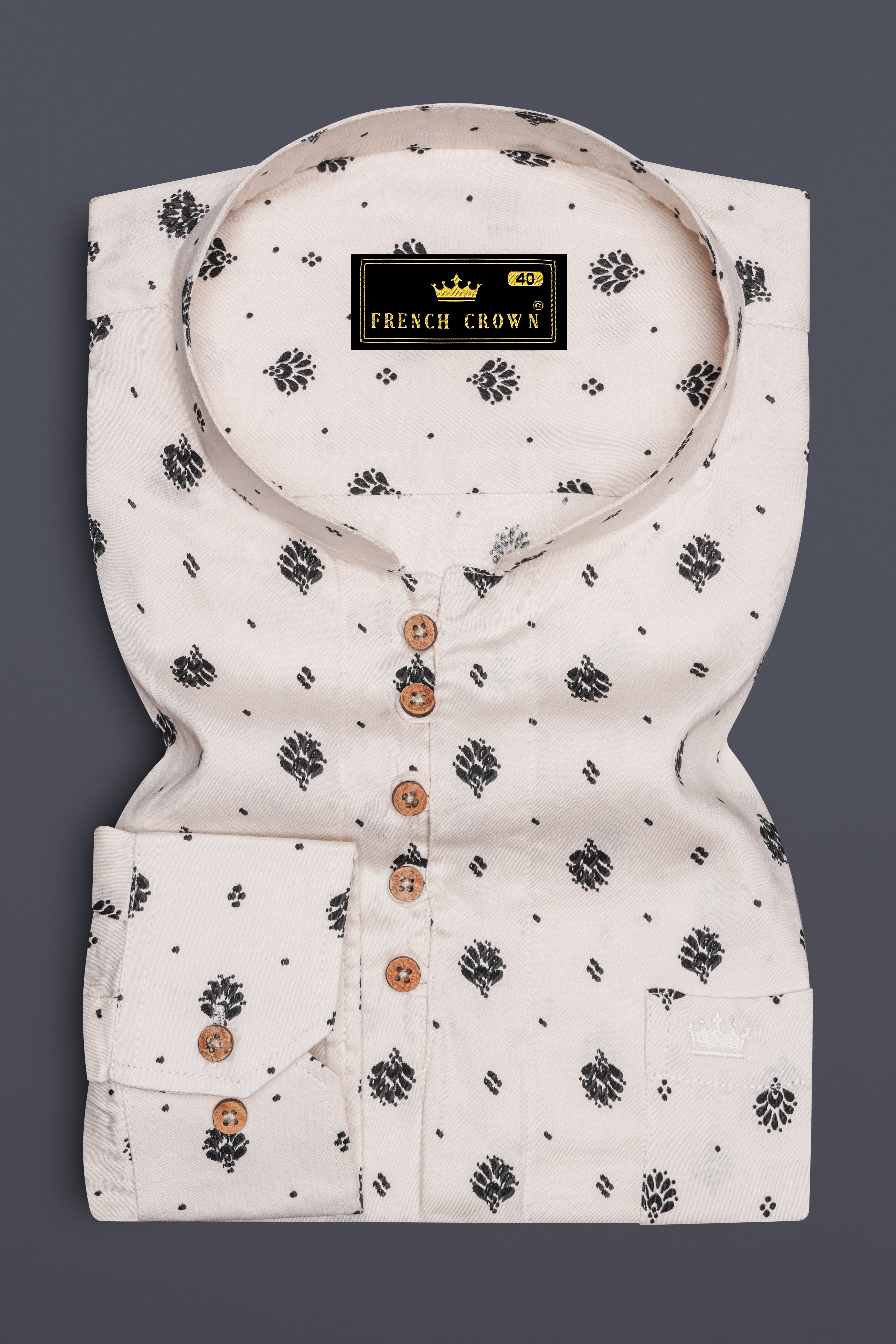 Merino Off White Twill Printed Kurta Shirt
