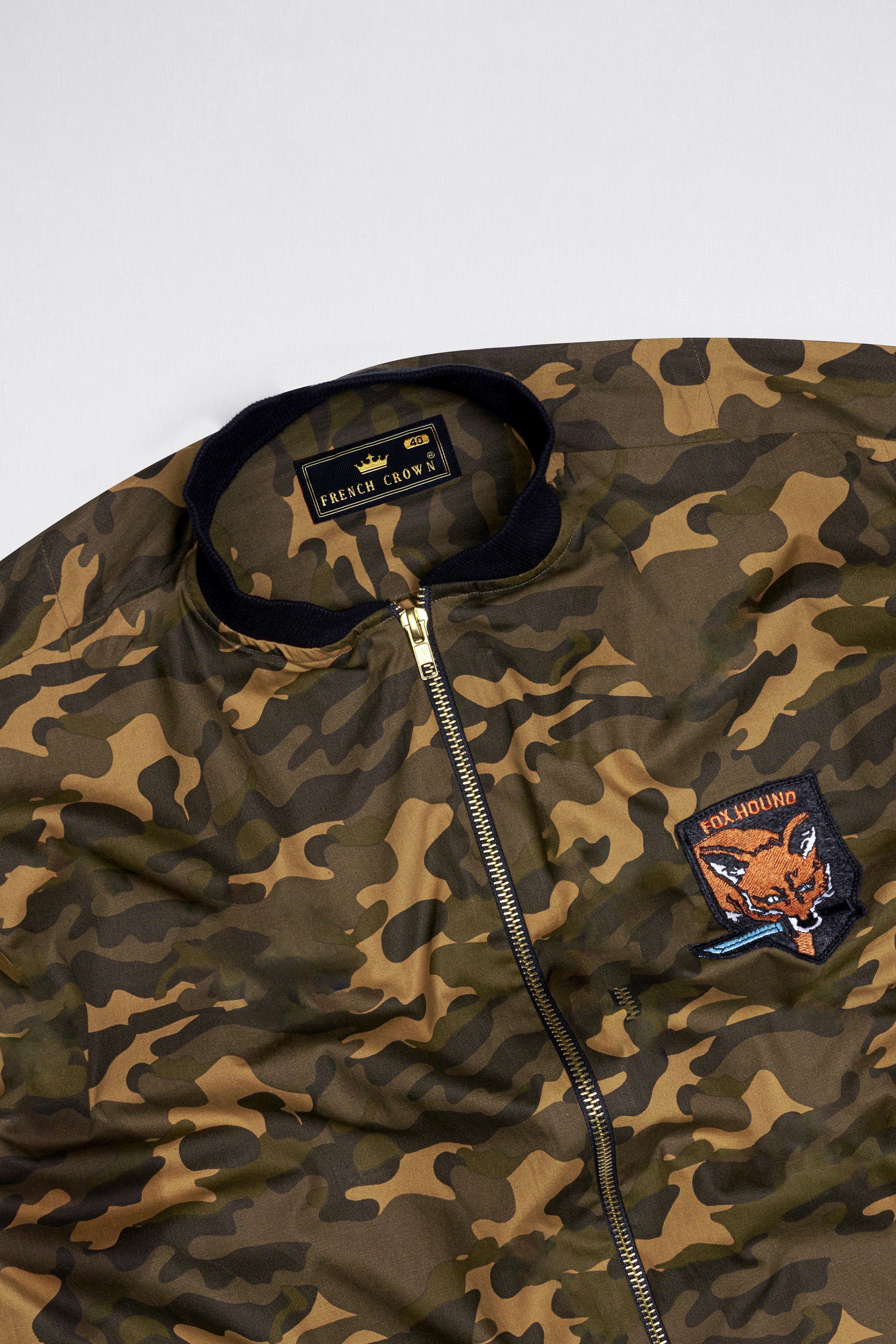 Birch Brown with Millbrook Green Camouflage Patchwork Royal Oxford Bomber Jacket