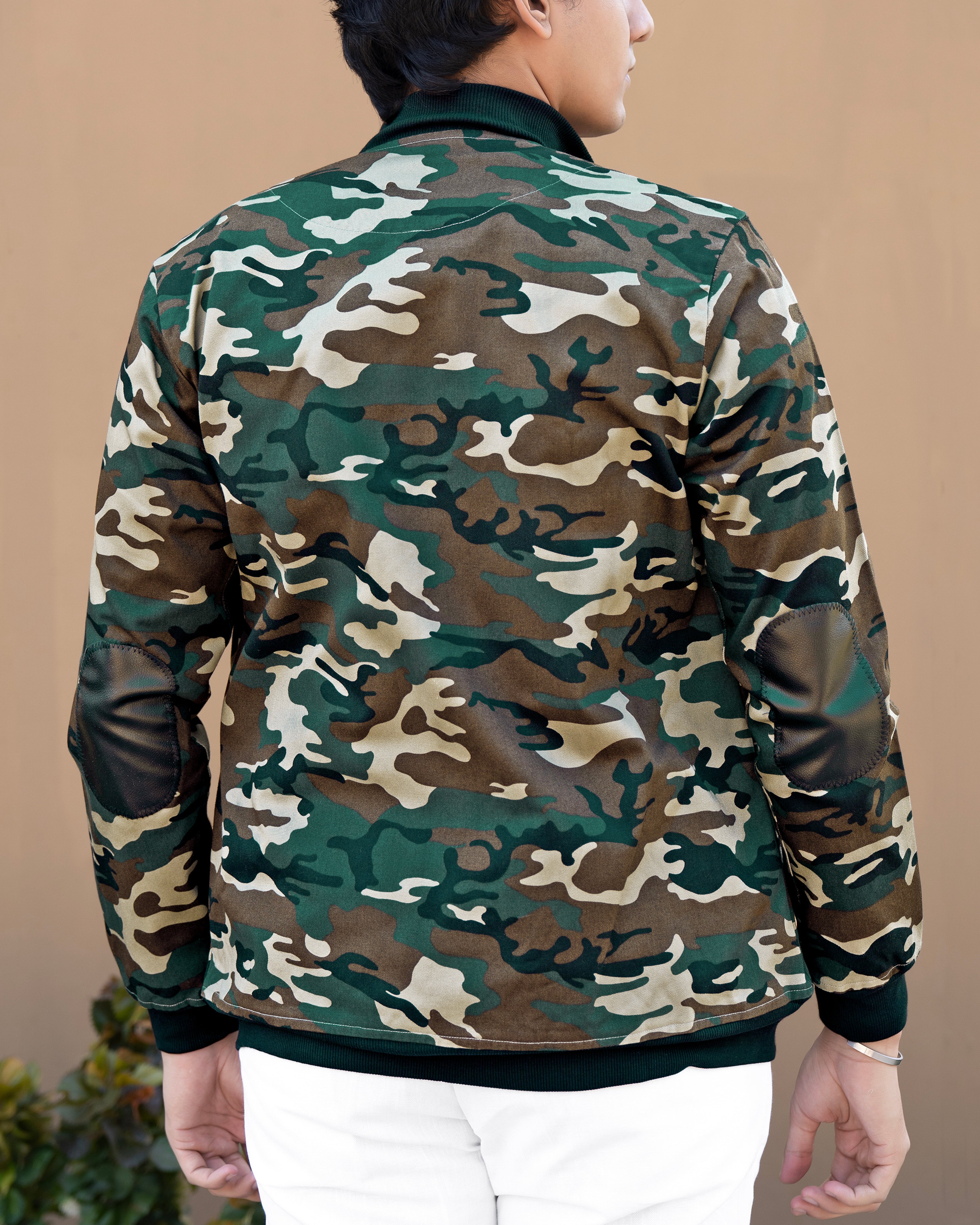 Clay Ash Beige with Dianne Green Camouflage Royal Oxford Bomber Jacket