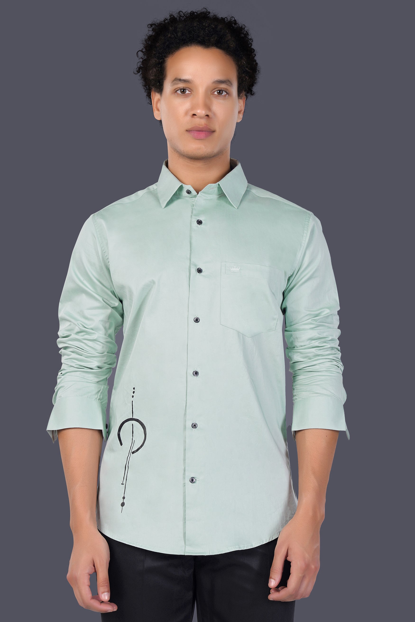 Greenish Hand Painted Subtle Sheen Super Soft Premium Cotton Designer Shirt