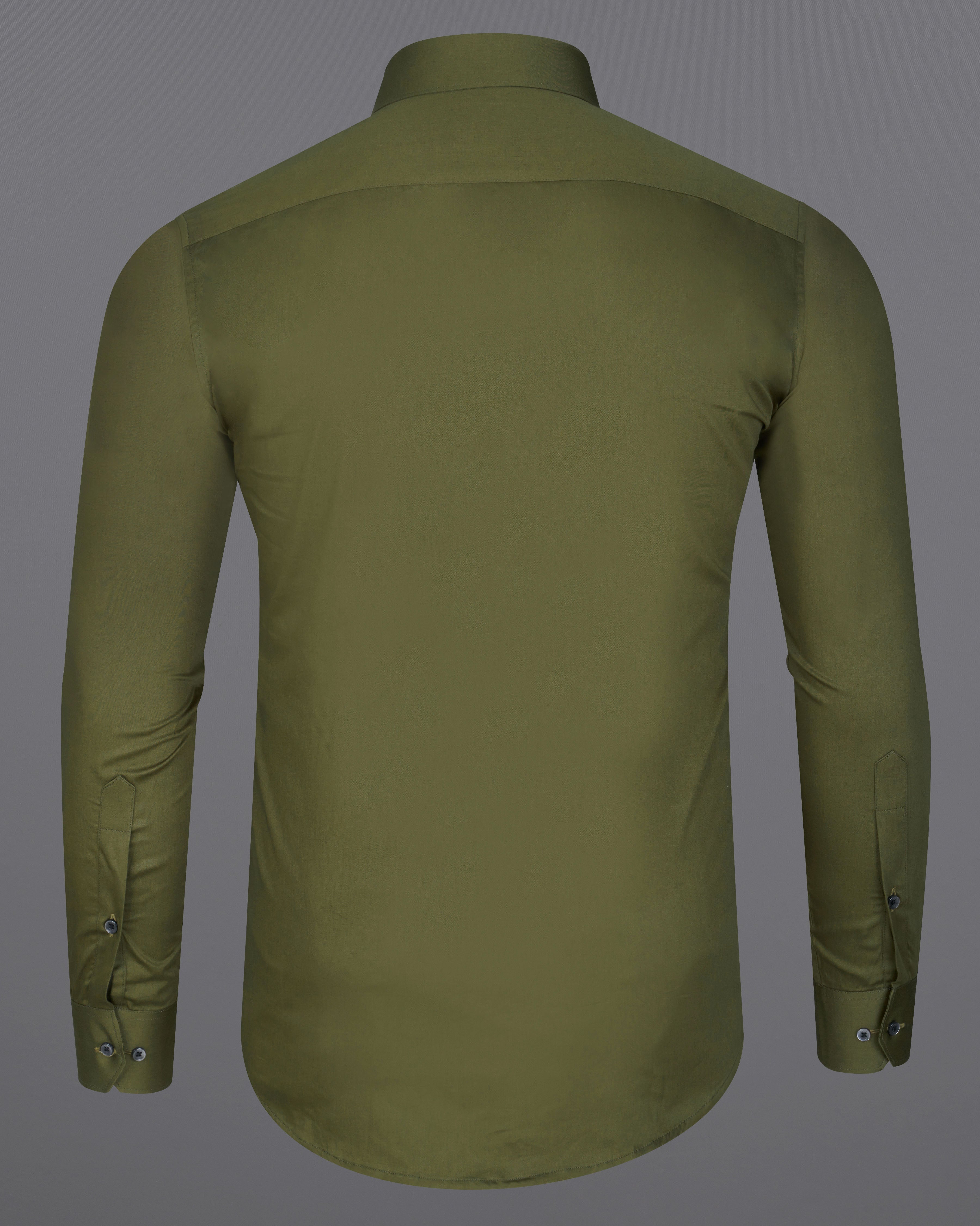 Fuscous Green Subtle Sheen Snake Pleated Super Soft Premium Cotton Tuxedo Shirt