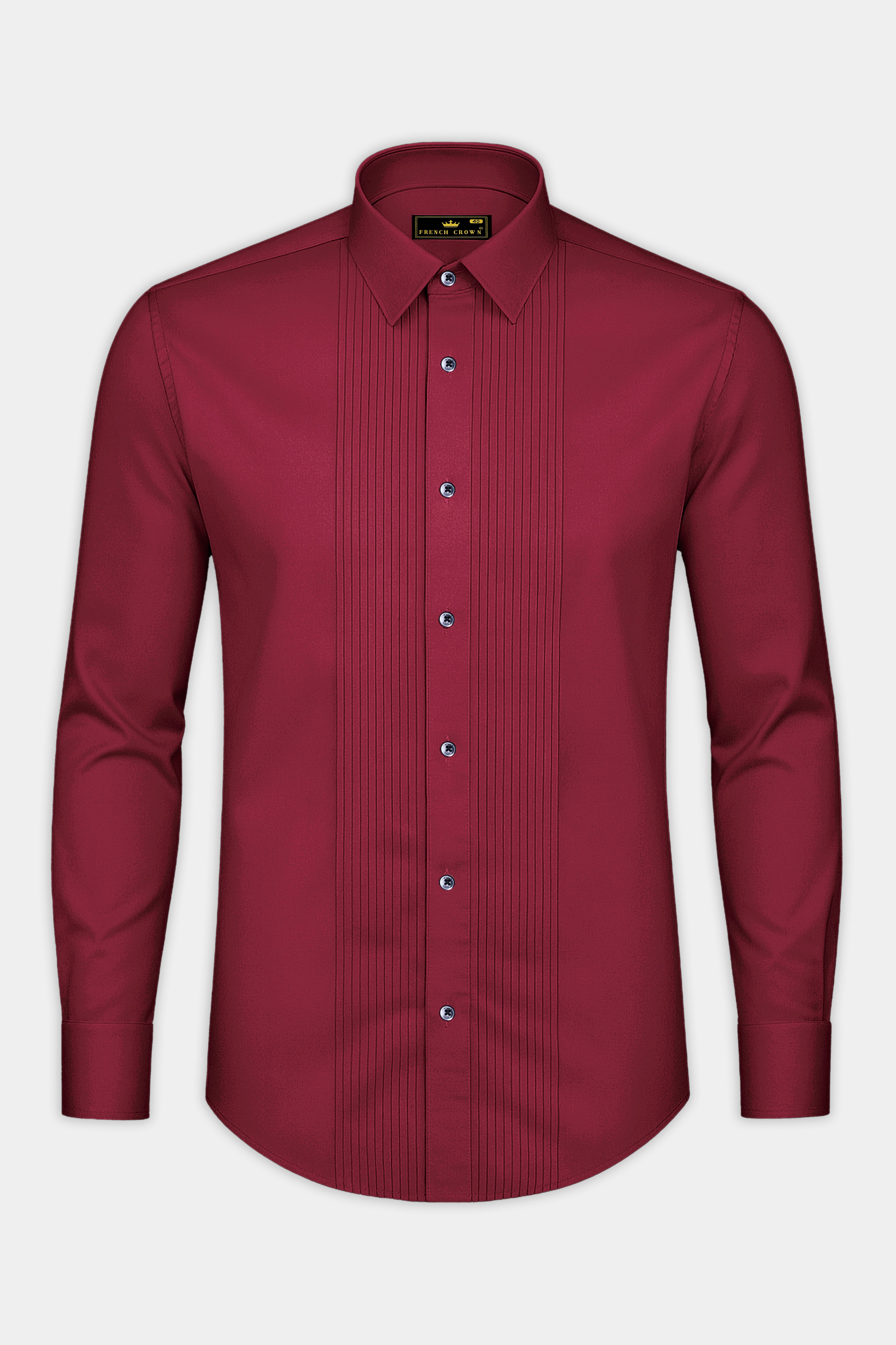 Vivid Auburn Red Subtle Sheen Snake Pleated Super Soft Premium Cotton Tuxedo Shirt