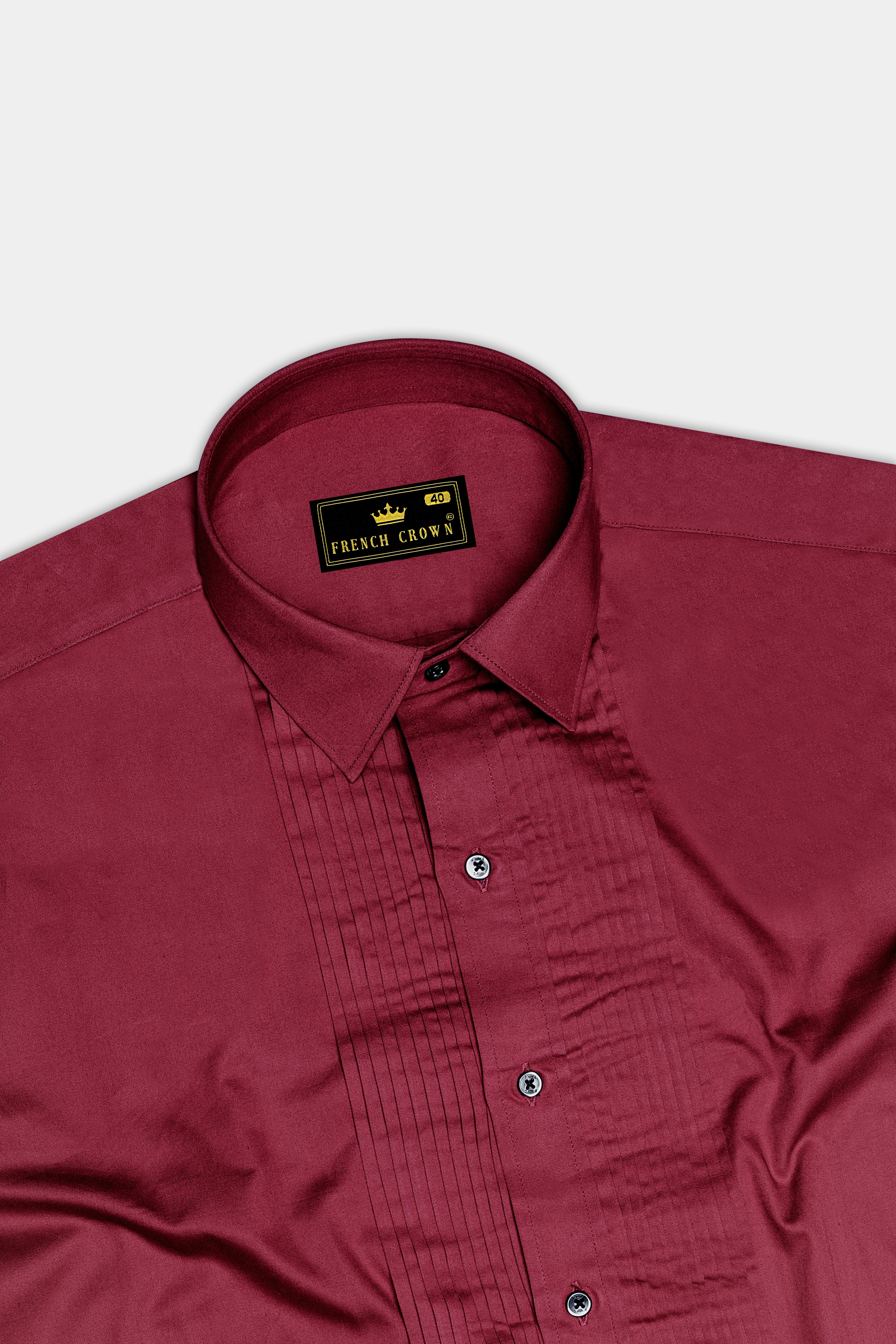 Vivid Auburn Red Subtle Sheen Snake Pleated Super Soft Premium Cotton Tuxedo Shirt