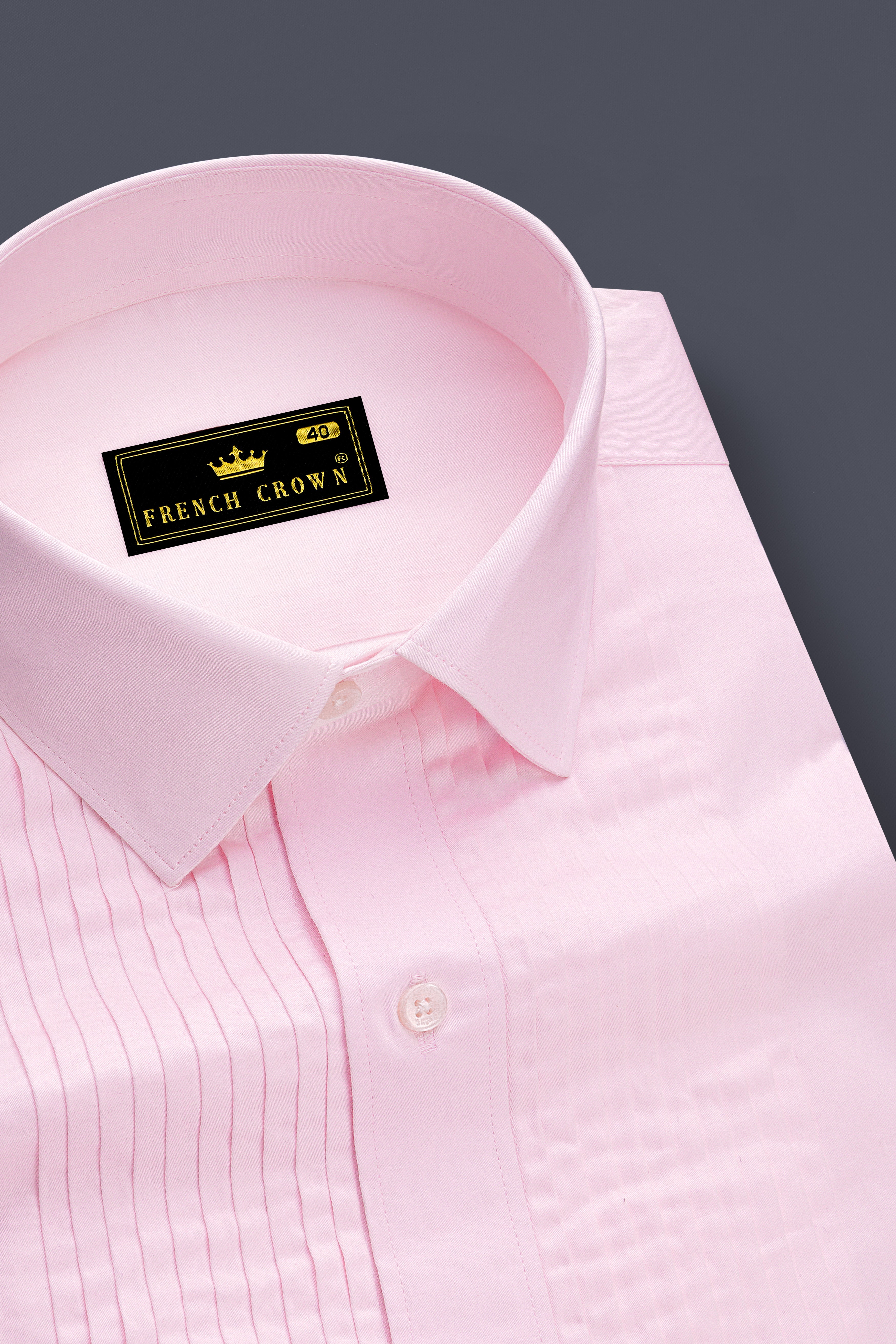 Pinocchio Pink Subtle Sheen Snake Pleated Super Soft Premium Cotton Tuxedo Shirt