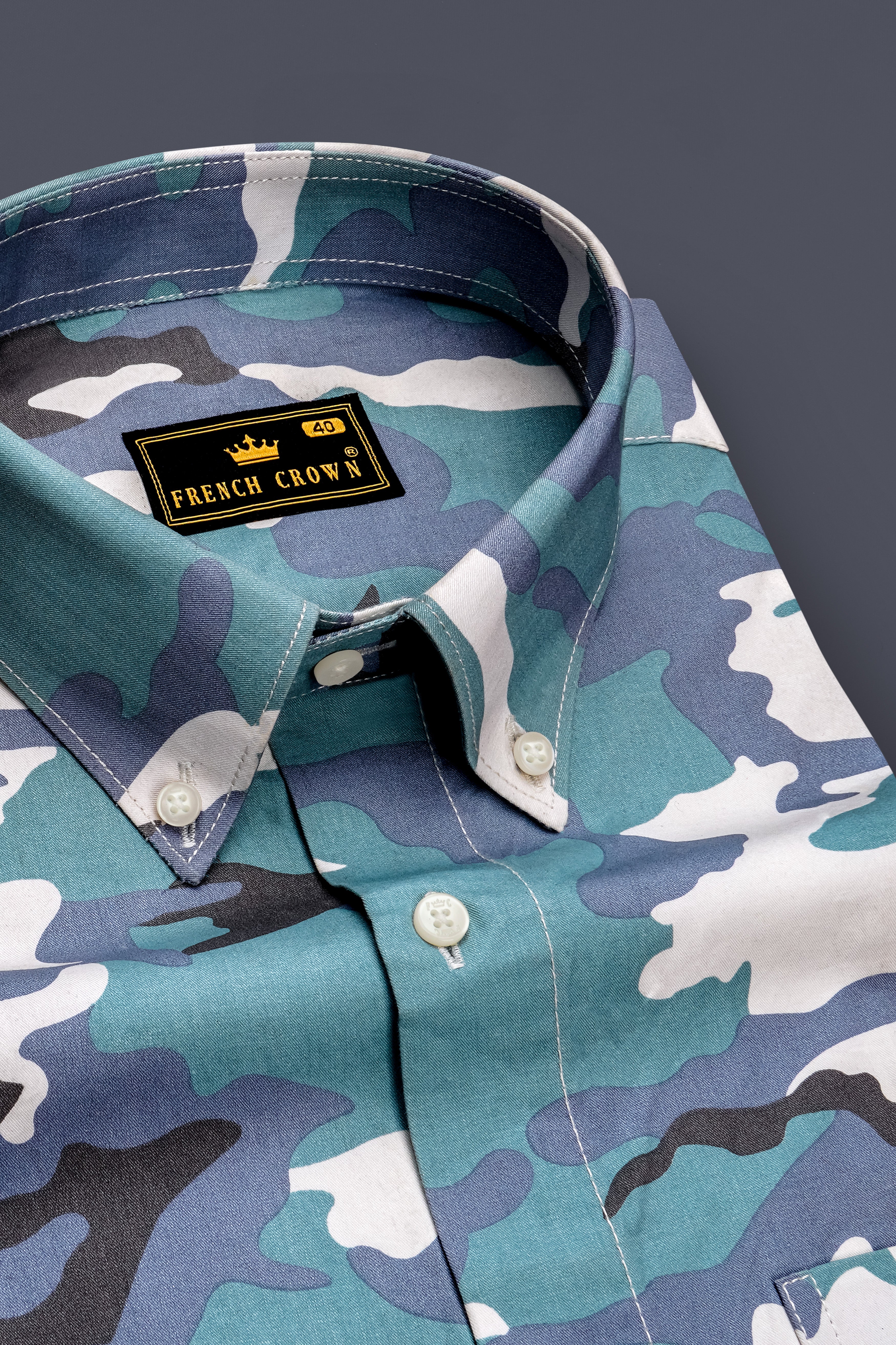 Cascade Blue with Mobster Blue Multicolour Camouflage Printed Royal Oxford Shirt