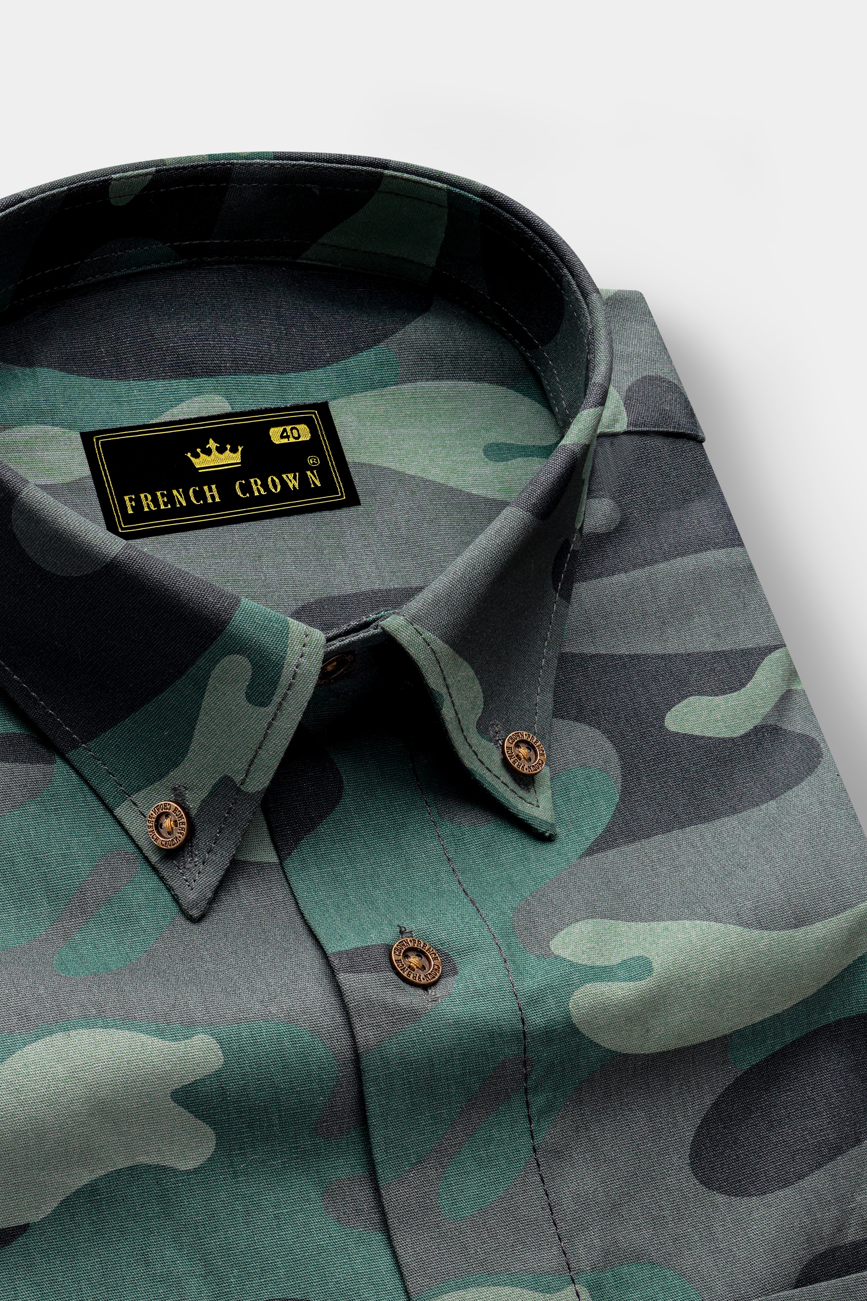 Viridian Green with Multicolour Camouflage Printed Royal Oxford Shirt