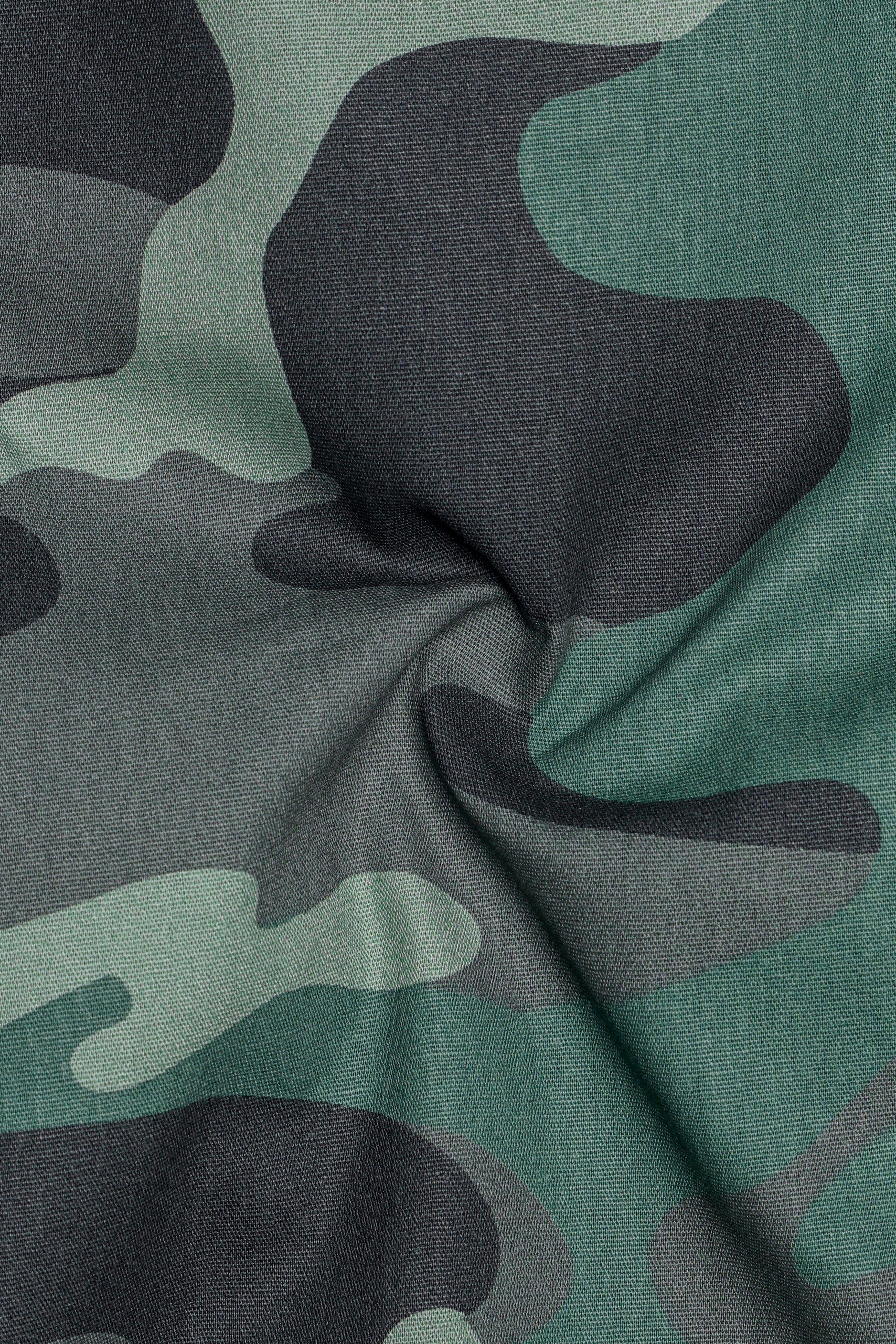Viridian Green with Multicolour Camouflage Printed Royal Oxford Shirt
