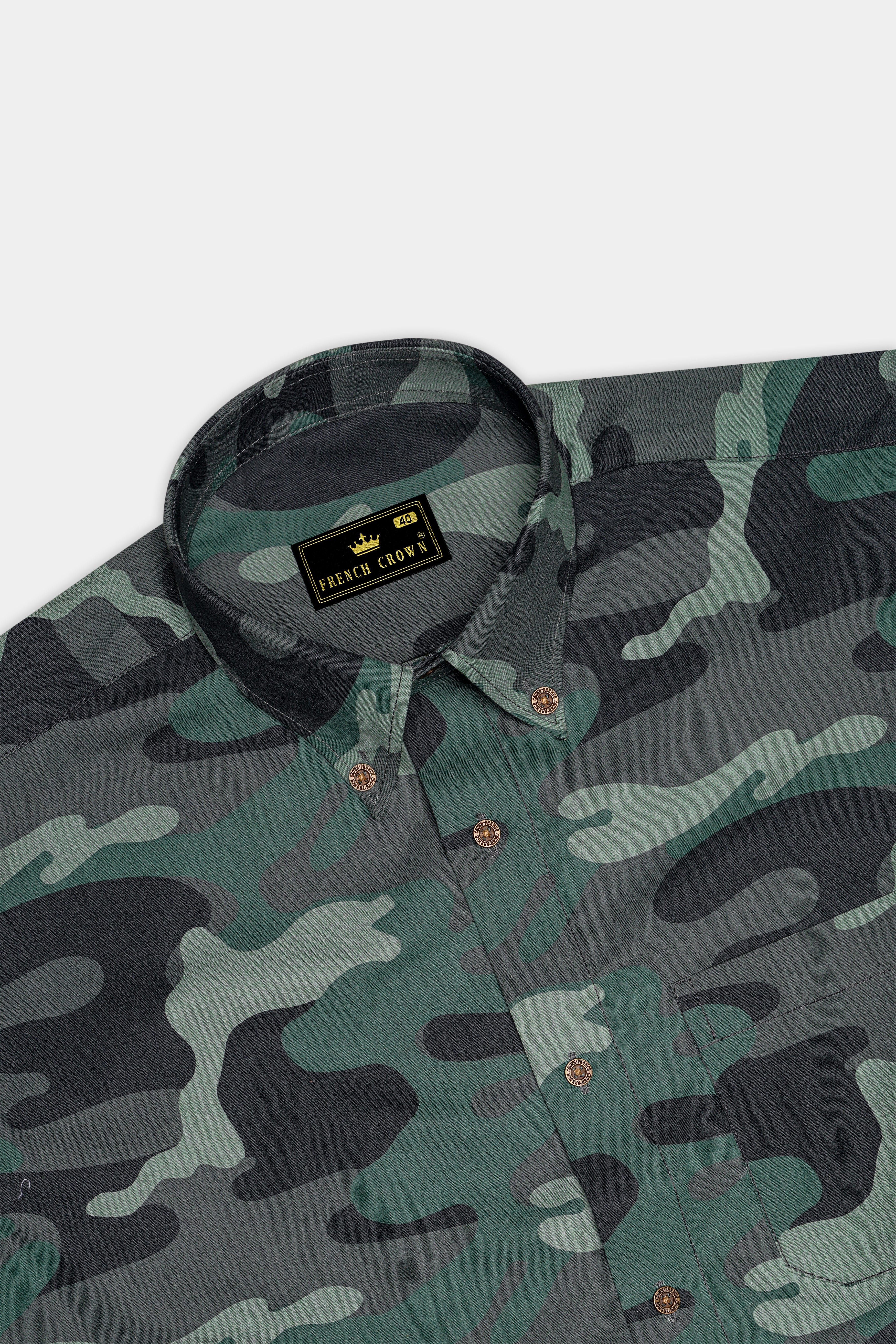 Viridian Green with Multicolour Camouflage Printed Royal Oxford Shirt