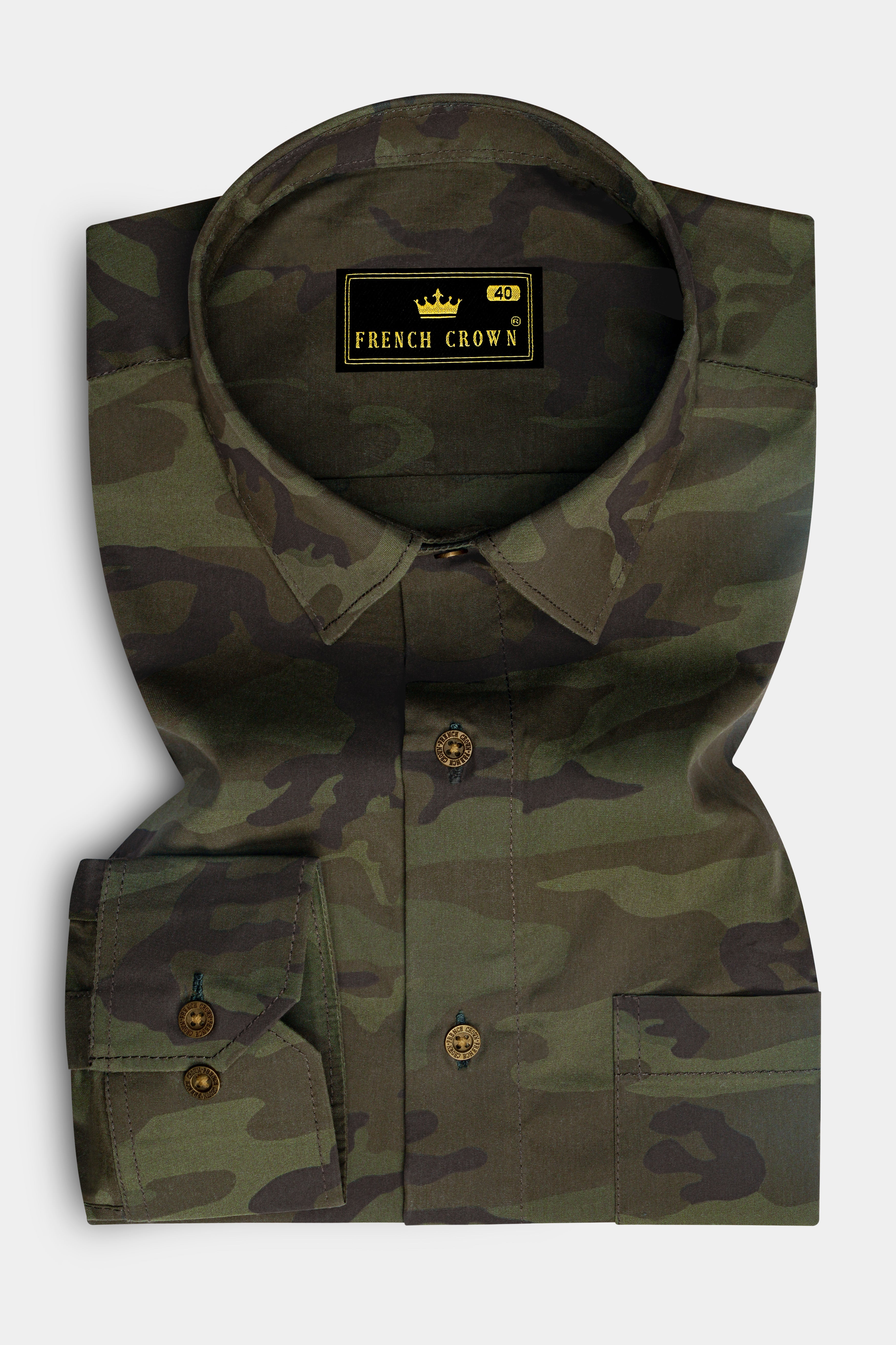 Taupe Green with Finch Green Camouflage Printed Royal Oxford Shirt