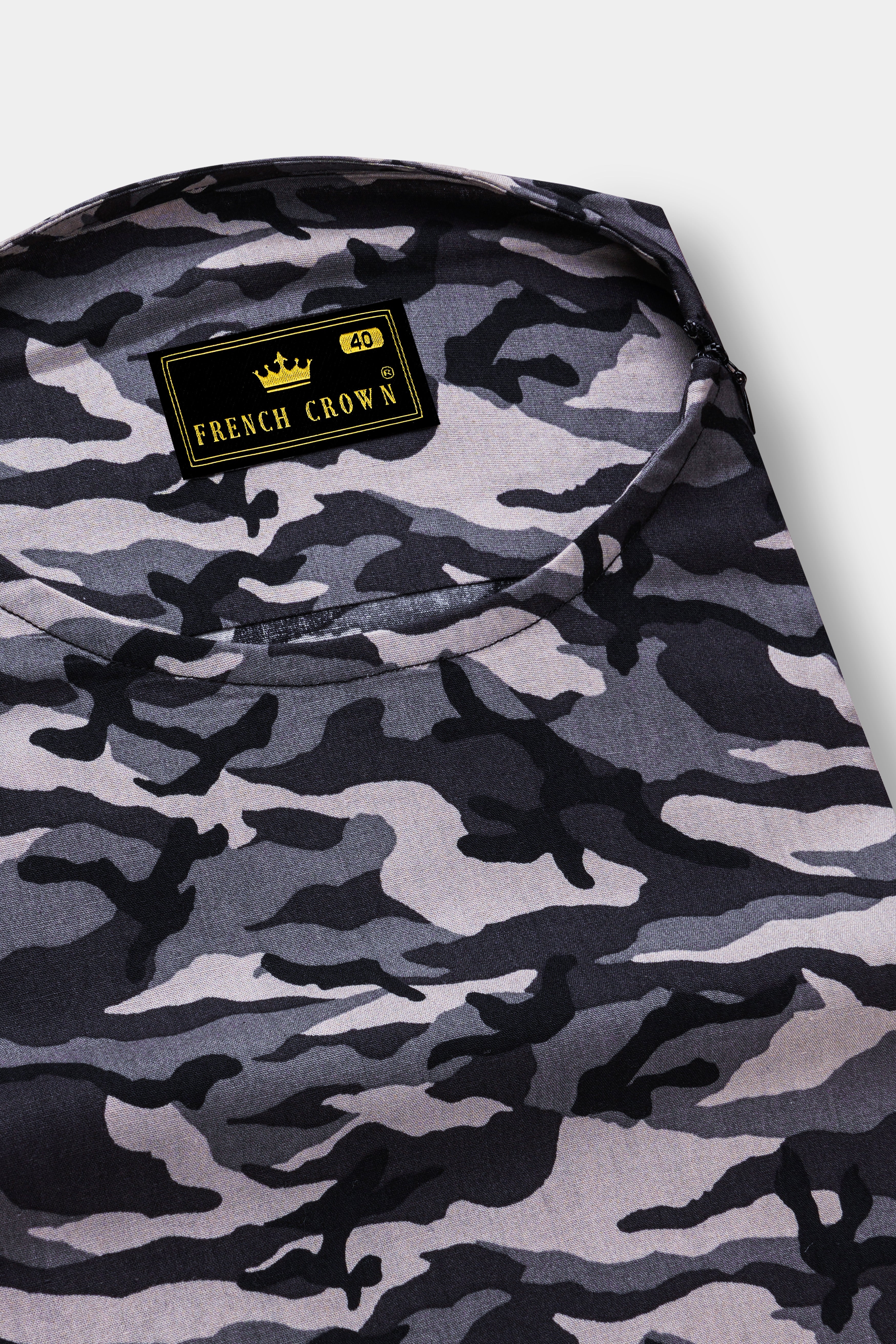 Half Camouflage Printed and Half-Black Royal Oxford Designer Bush Shirt