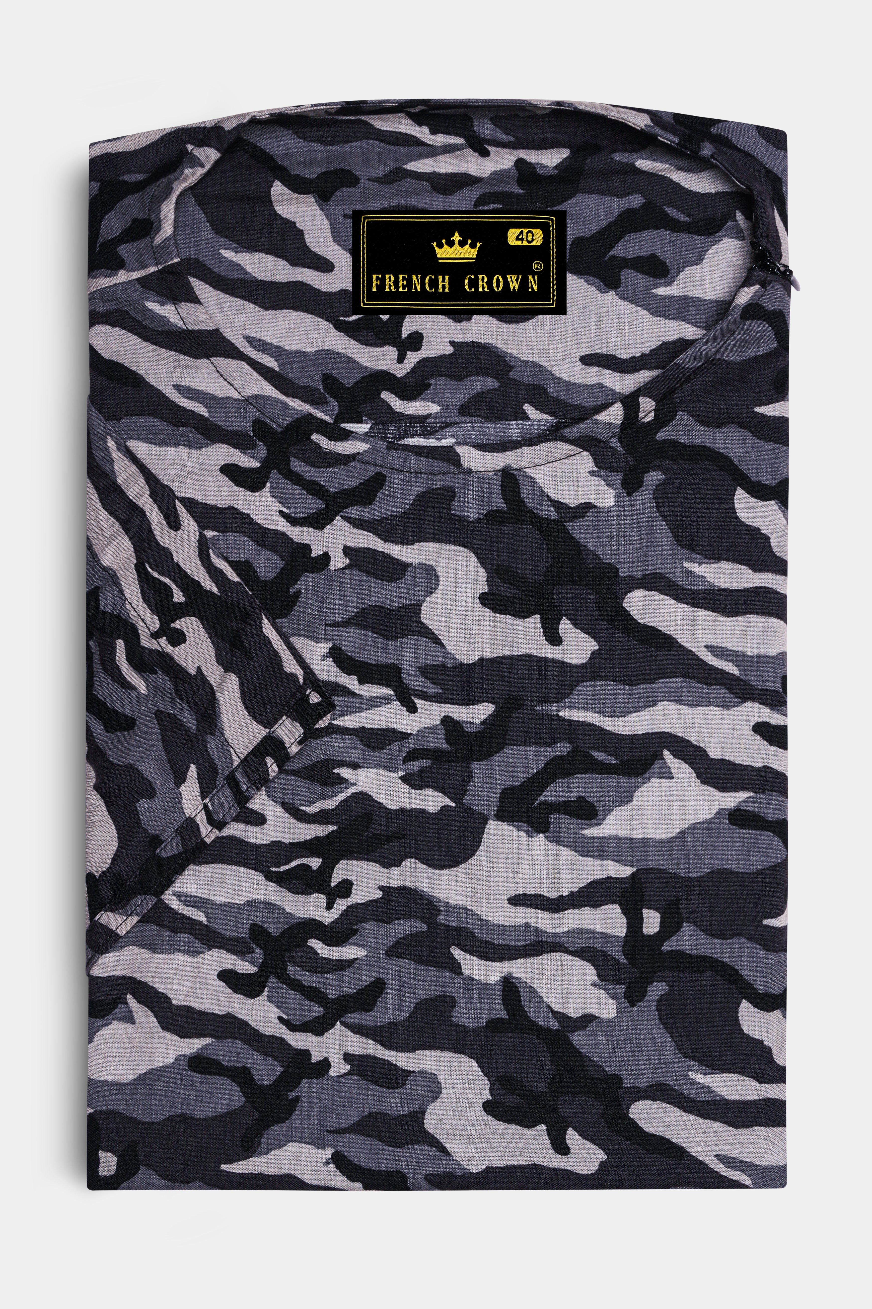 Half Camouflage Printed and Half-Black Royal Oxford Designer Bush Shirt