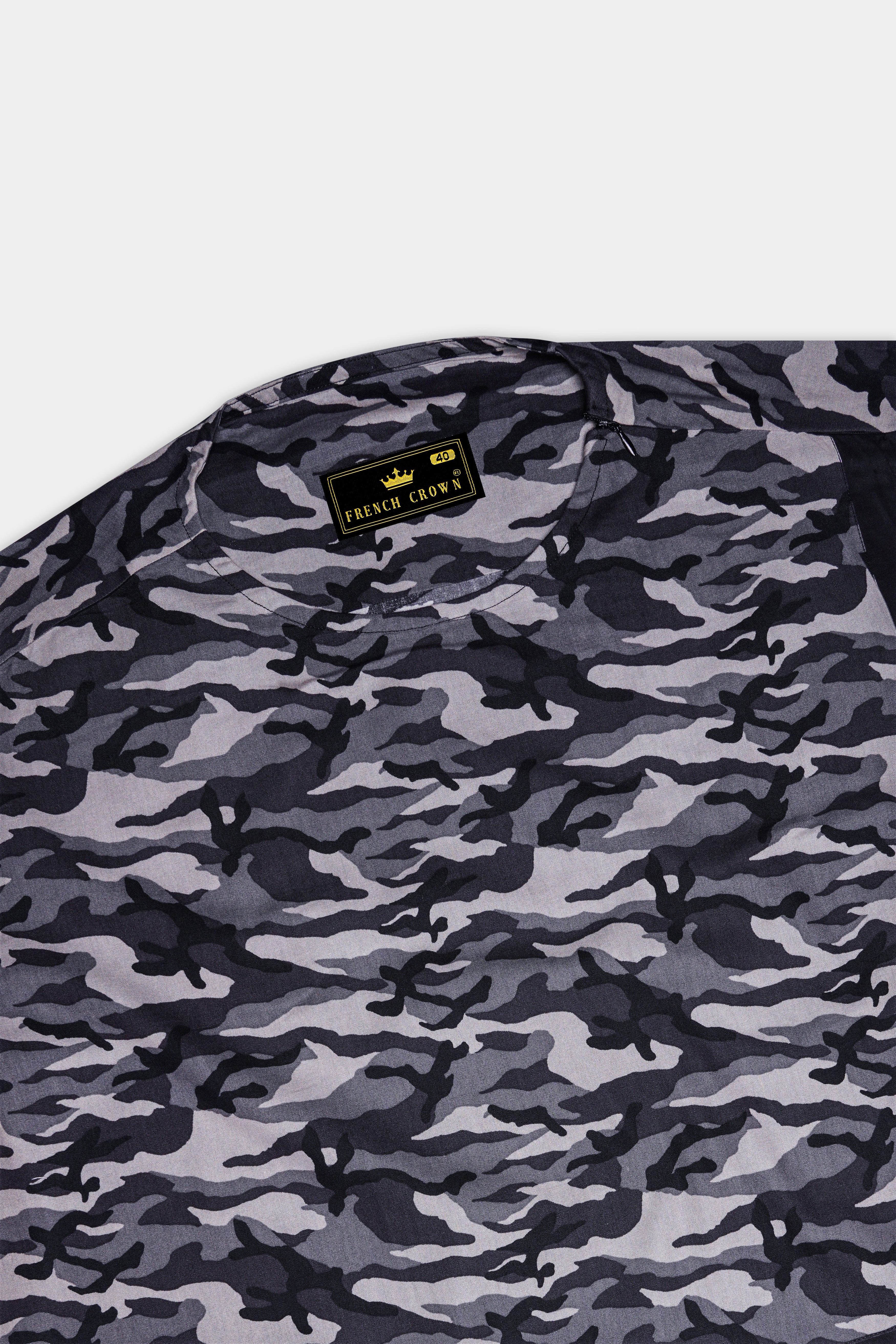 Half Camouflage Printed and Half-Black Royal Oxford Designer Bush Shirt