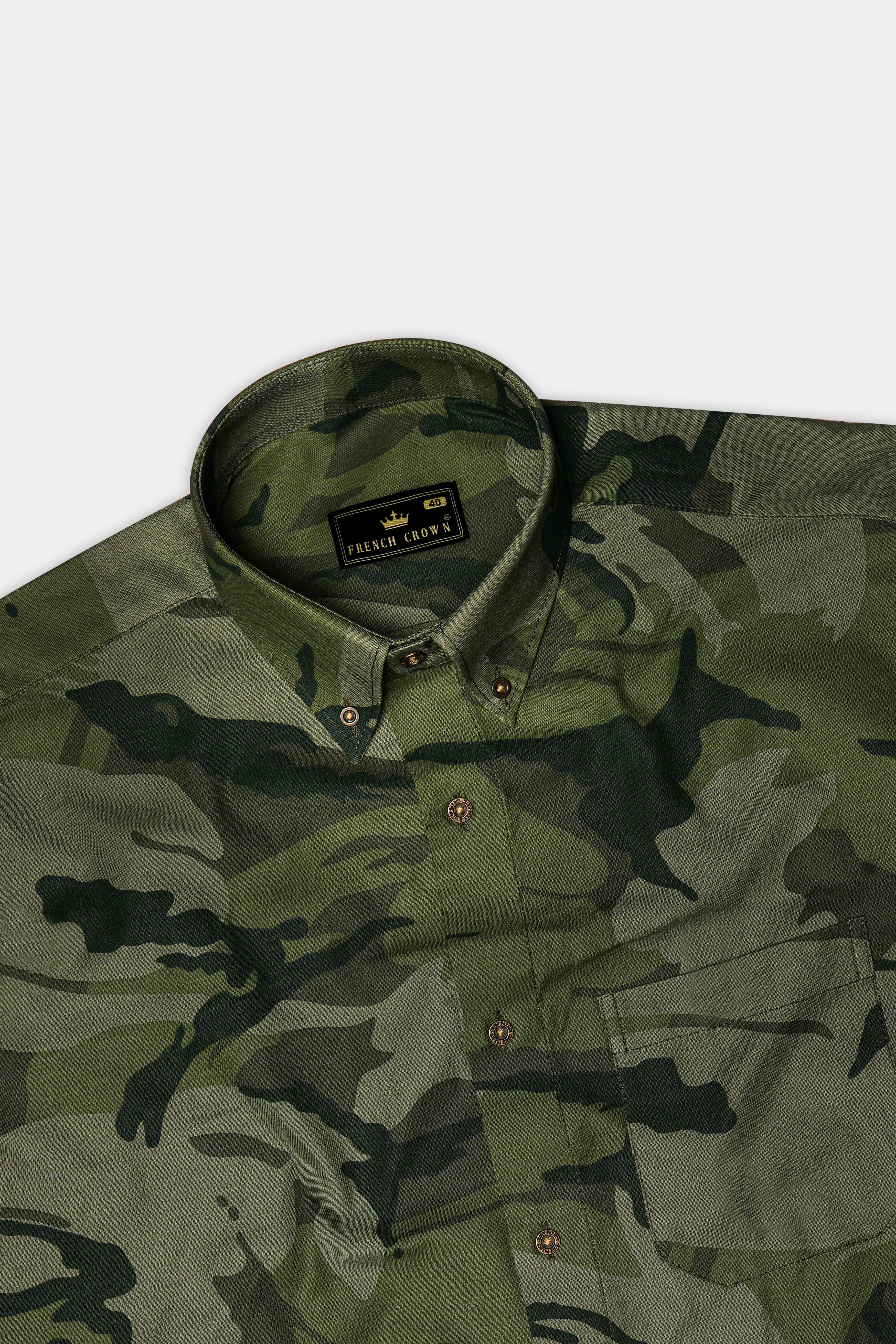 Fuscous Green with Birch Dark Green Camouflage Printed Royal Oxford Shirt