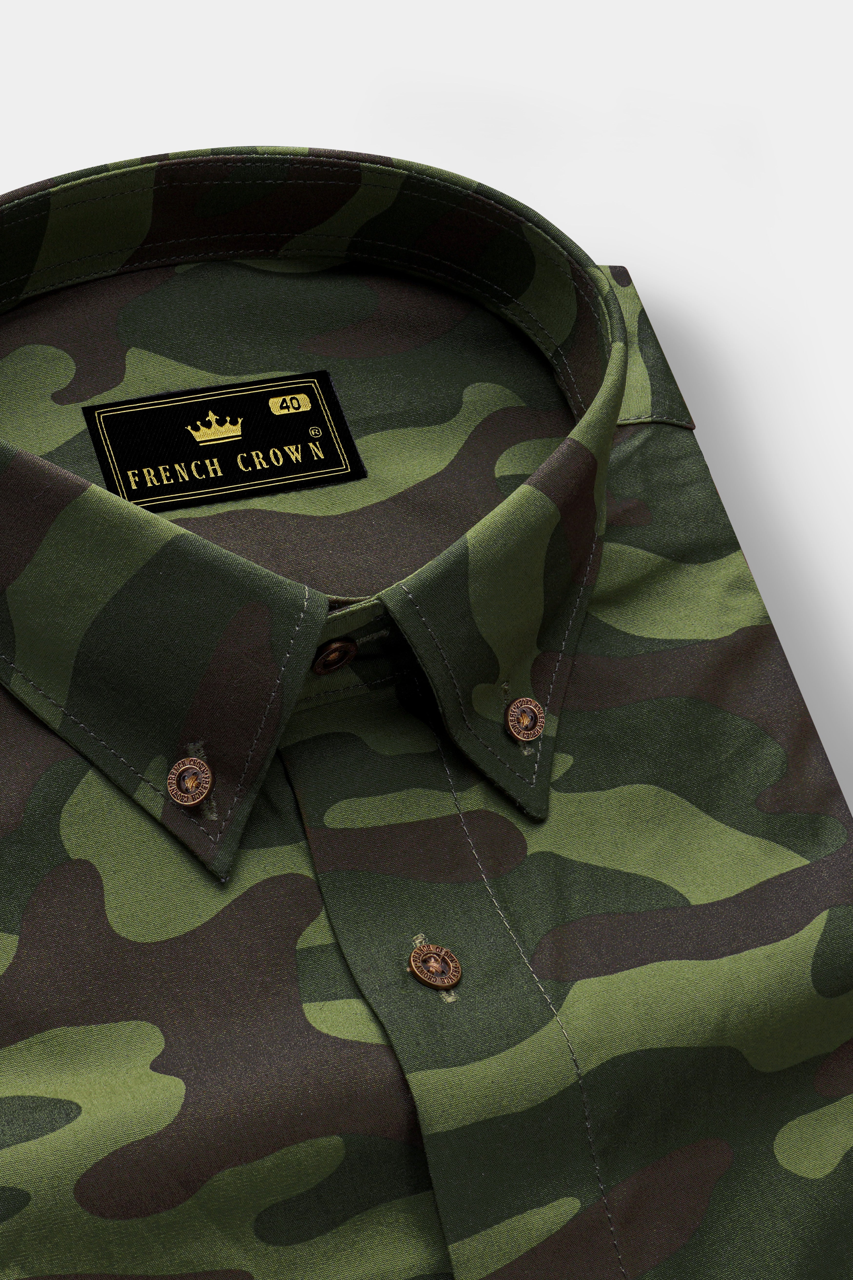 Mallard with Asparagus Green and Fuscous Brown Camouflage Printed Royal Oxford Shirt