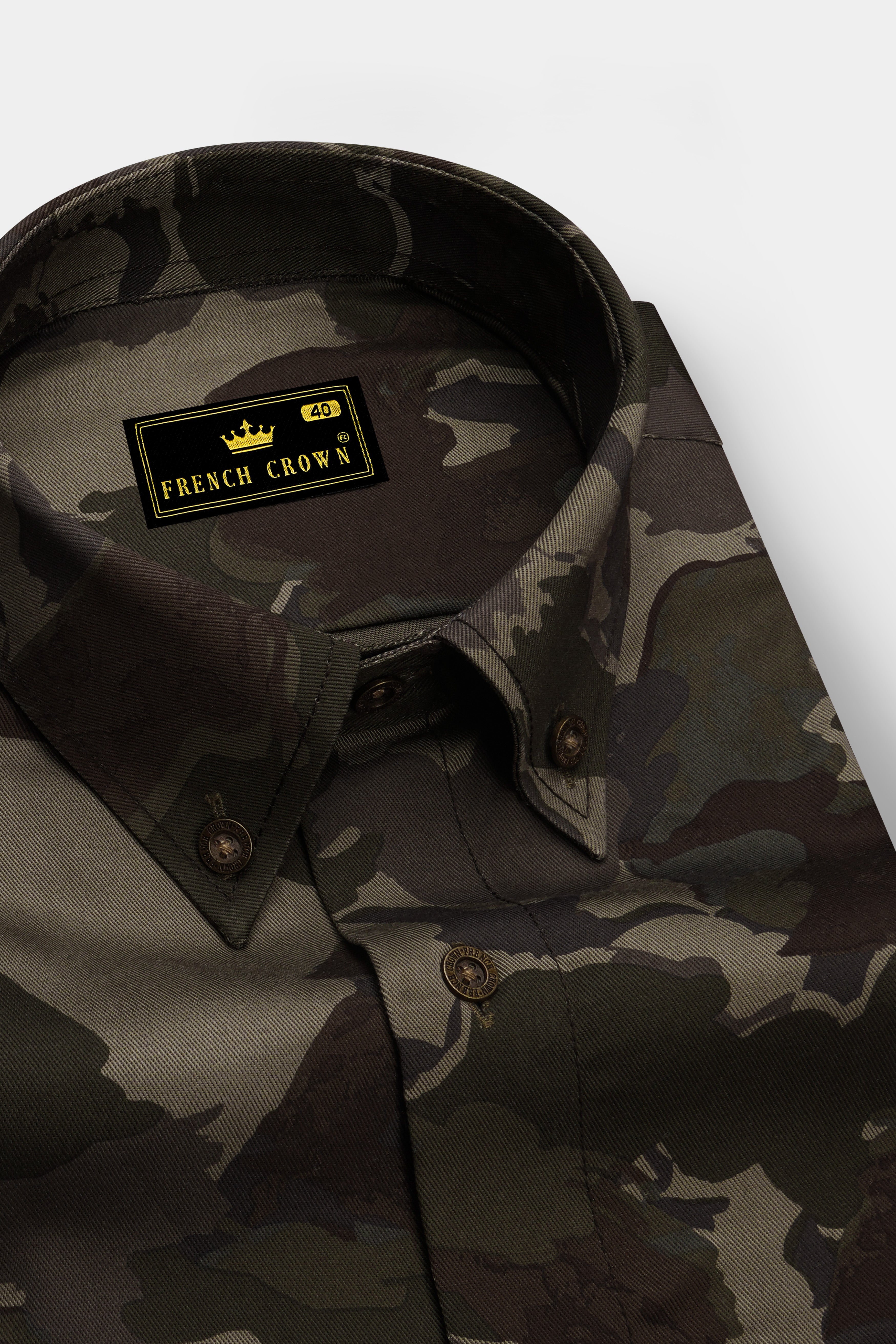 Rebel with Bronco Brown and Rifle Green Camouflage Printed Premium Tencel Shirt