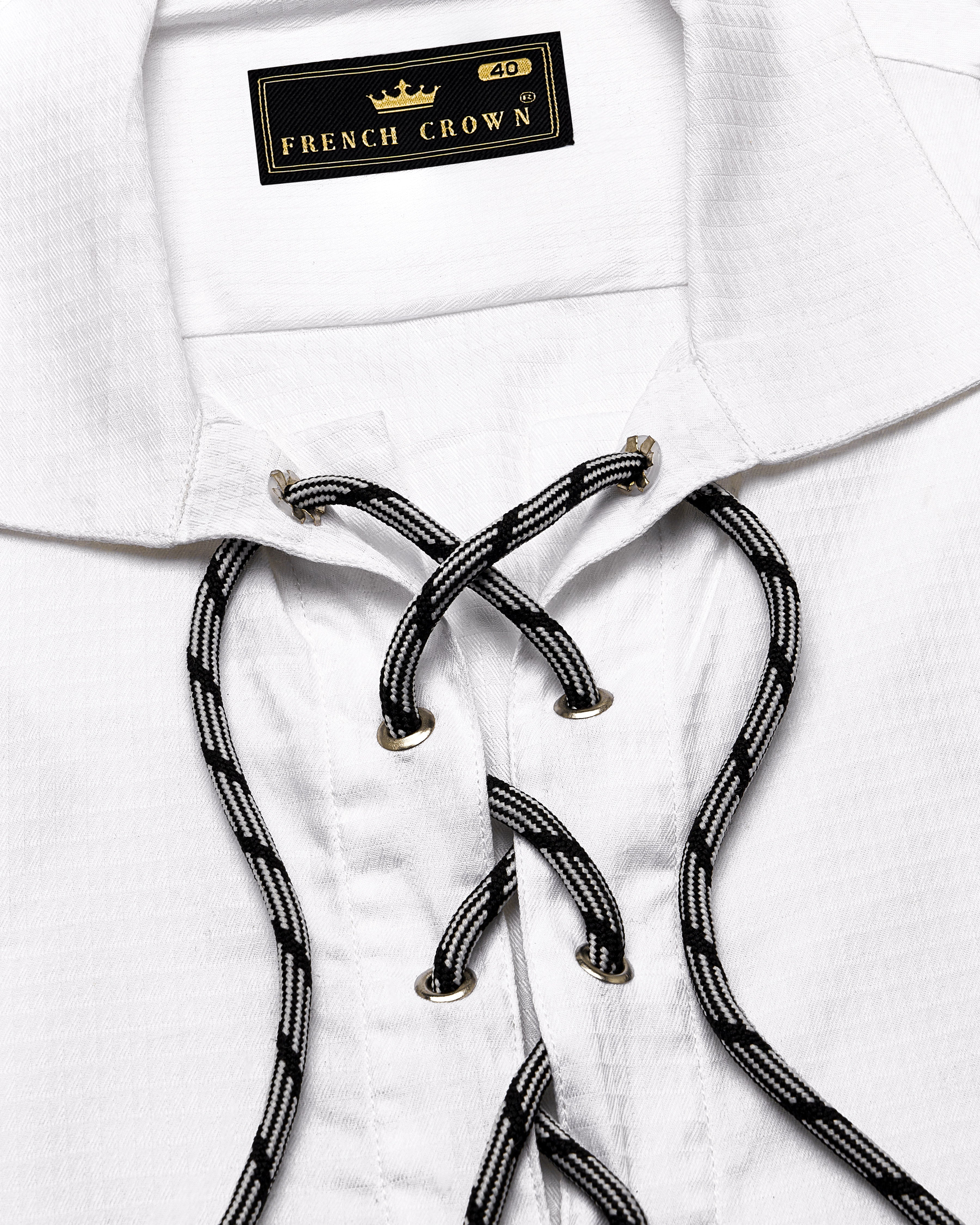 Bright White Dobby Textured Premium Giza Cotton Bohemian Inspired Designer Shirt