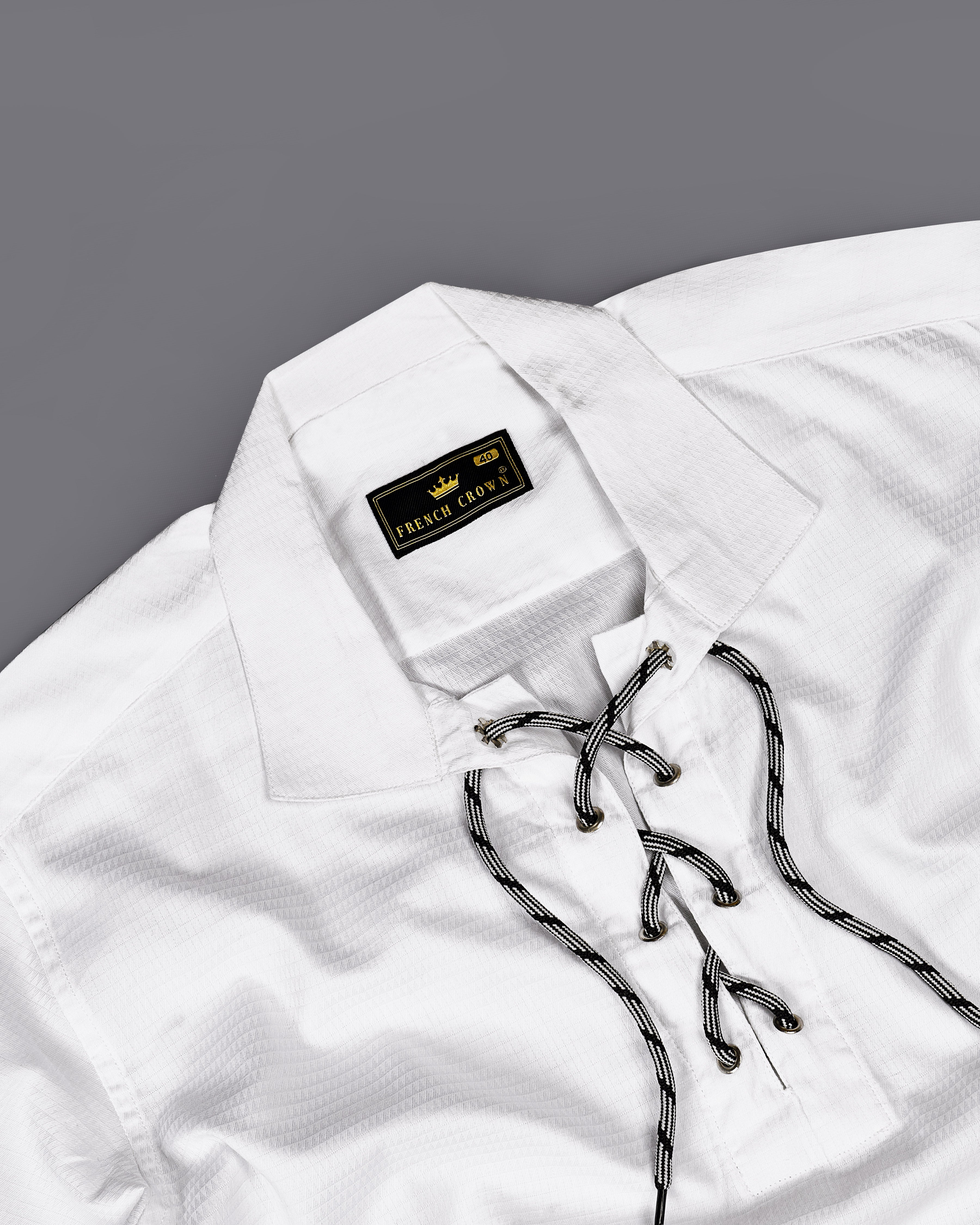 Bright White Dobby Textured Premium Giza Cotton Bohemian Inspired Designer Shirt