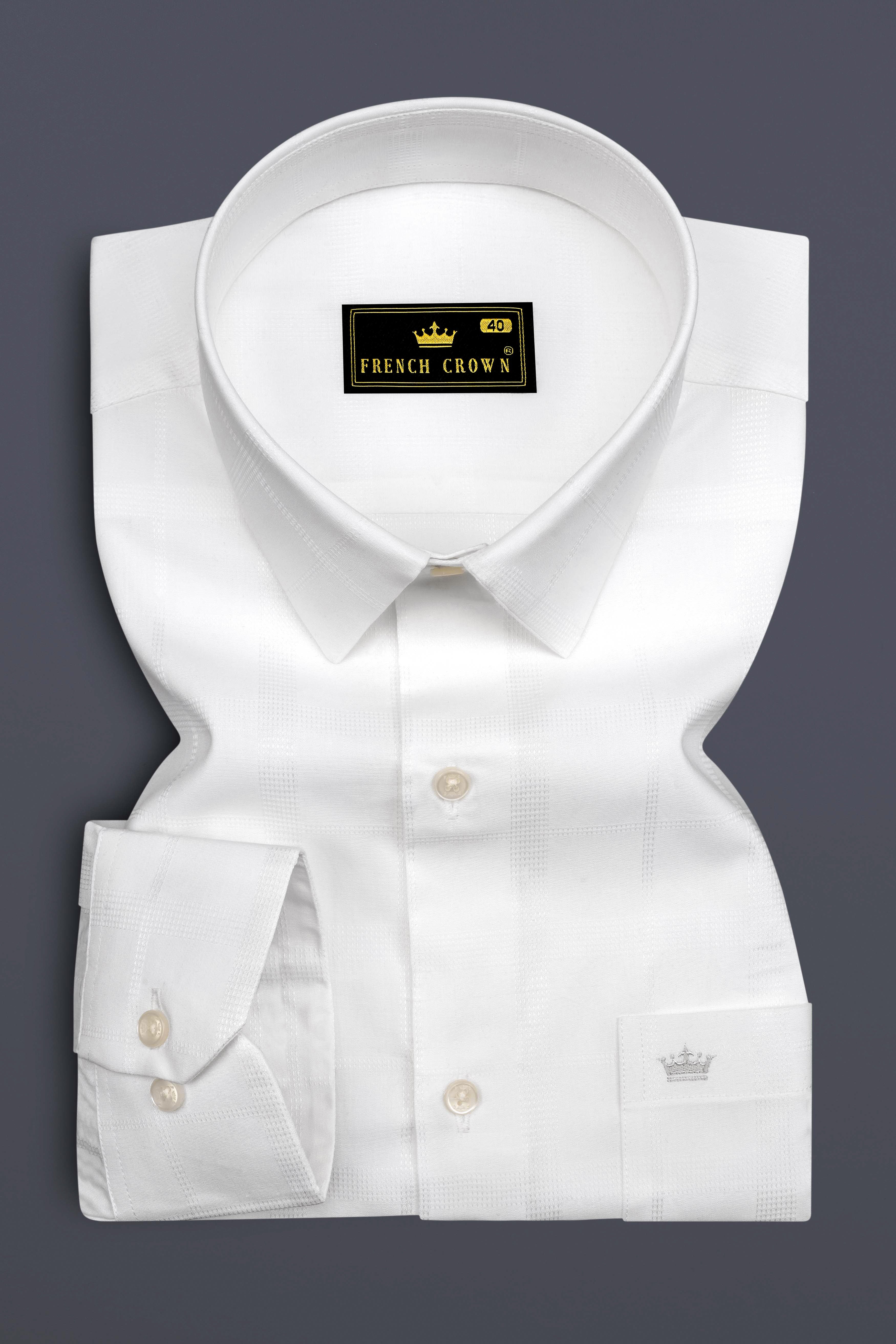 Bright White Dobby Textured Premium Giza Cotton Shirt