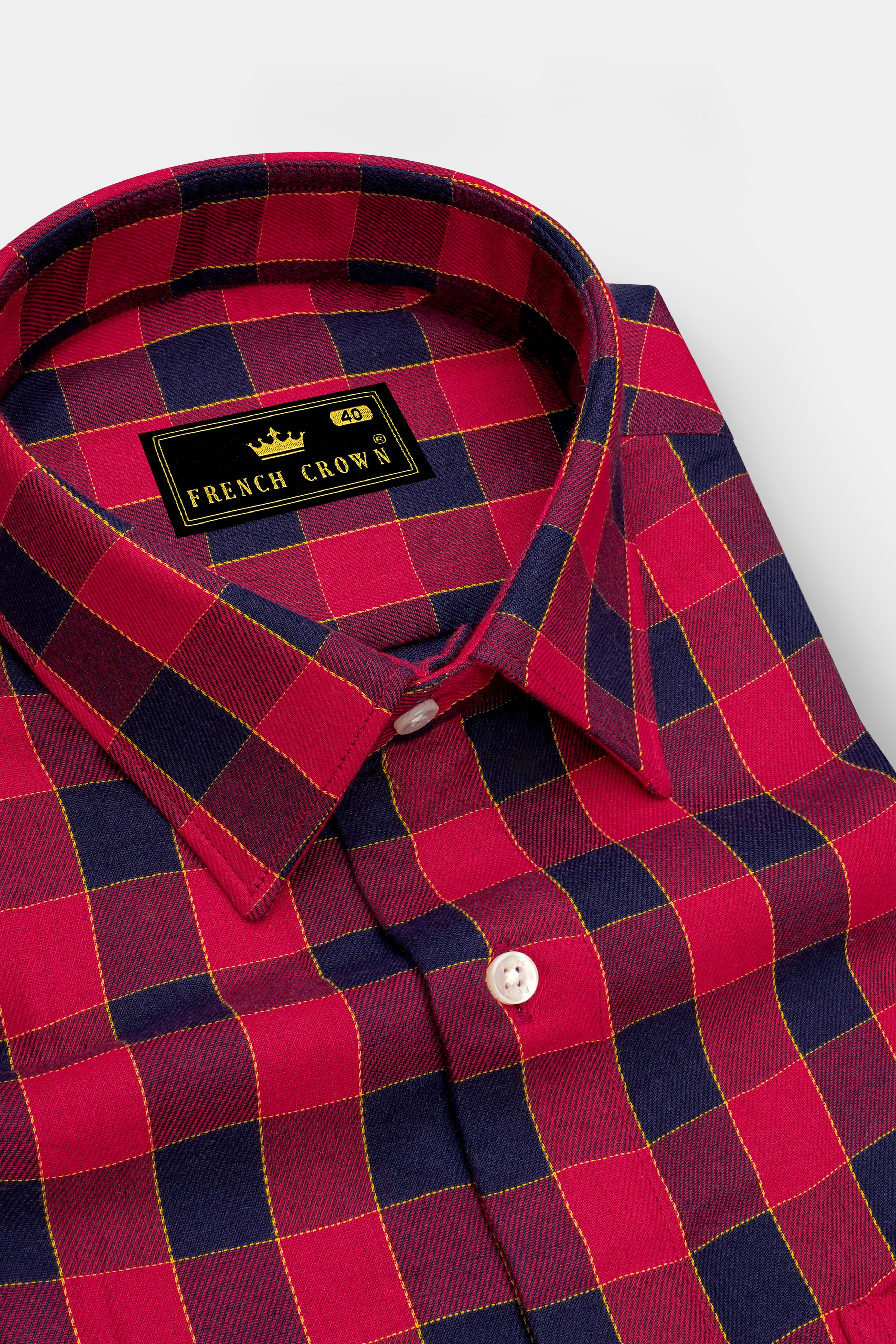 Carmine Red with Black Checked Twill Premium Cotton Shirt