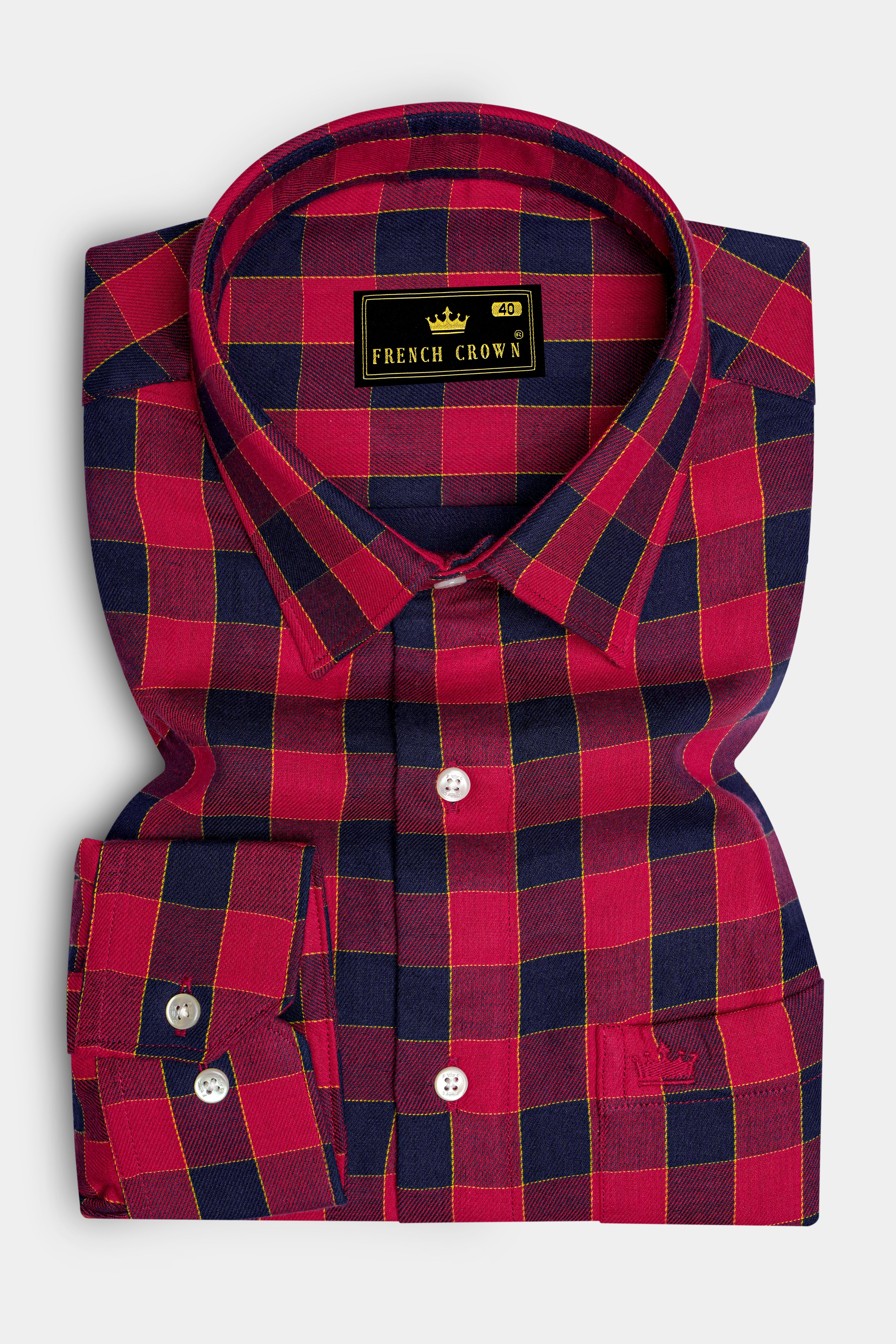 Carmine Red with Black Checked Twill Premium Cotton Shirt
