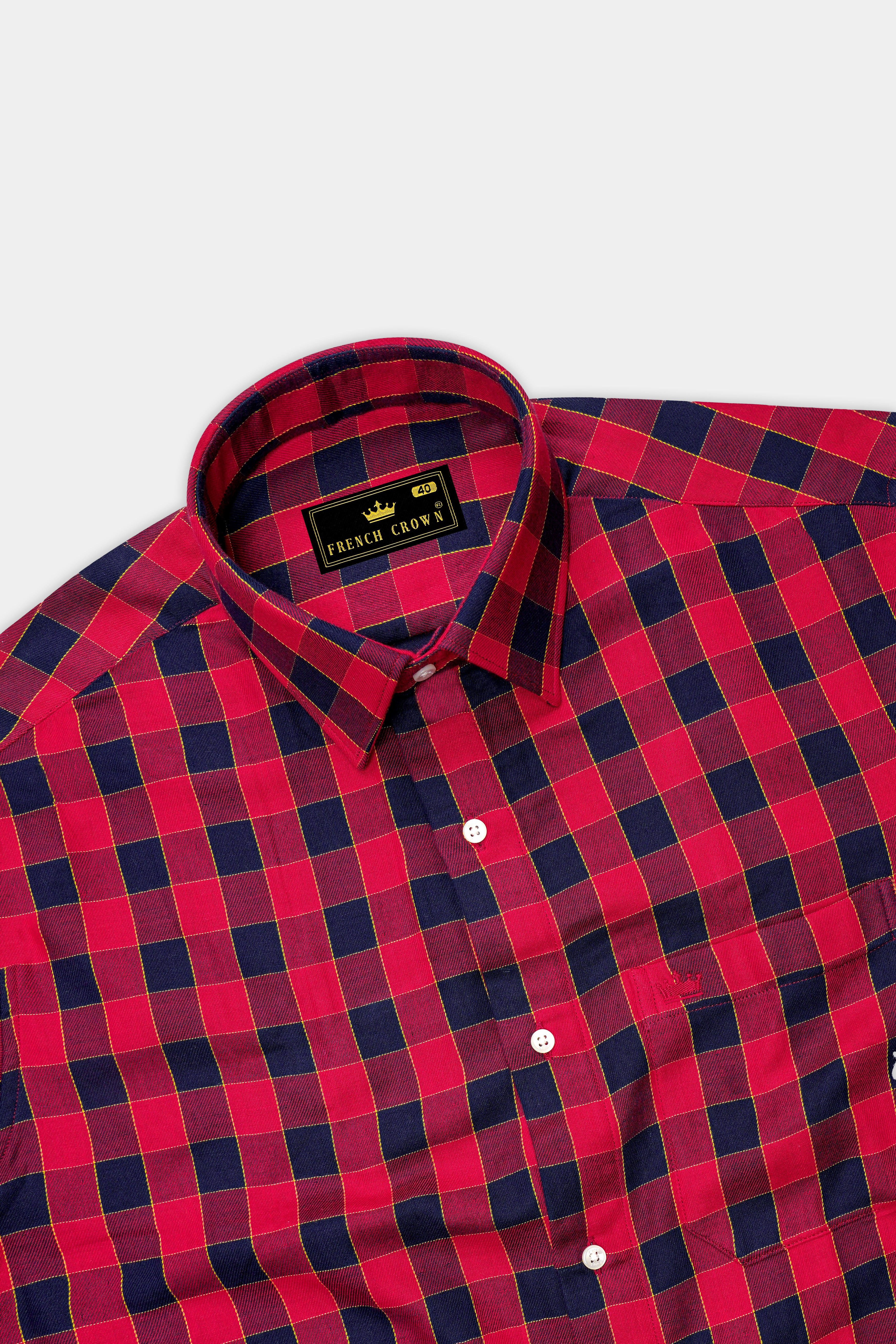 Carmine Red with Black Checked Twill Premium Cotton Shirt