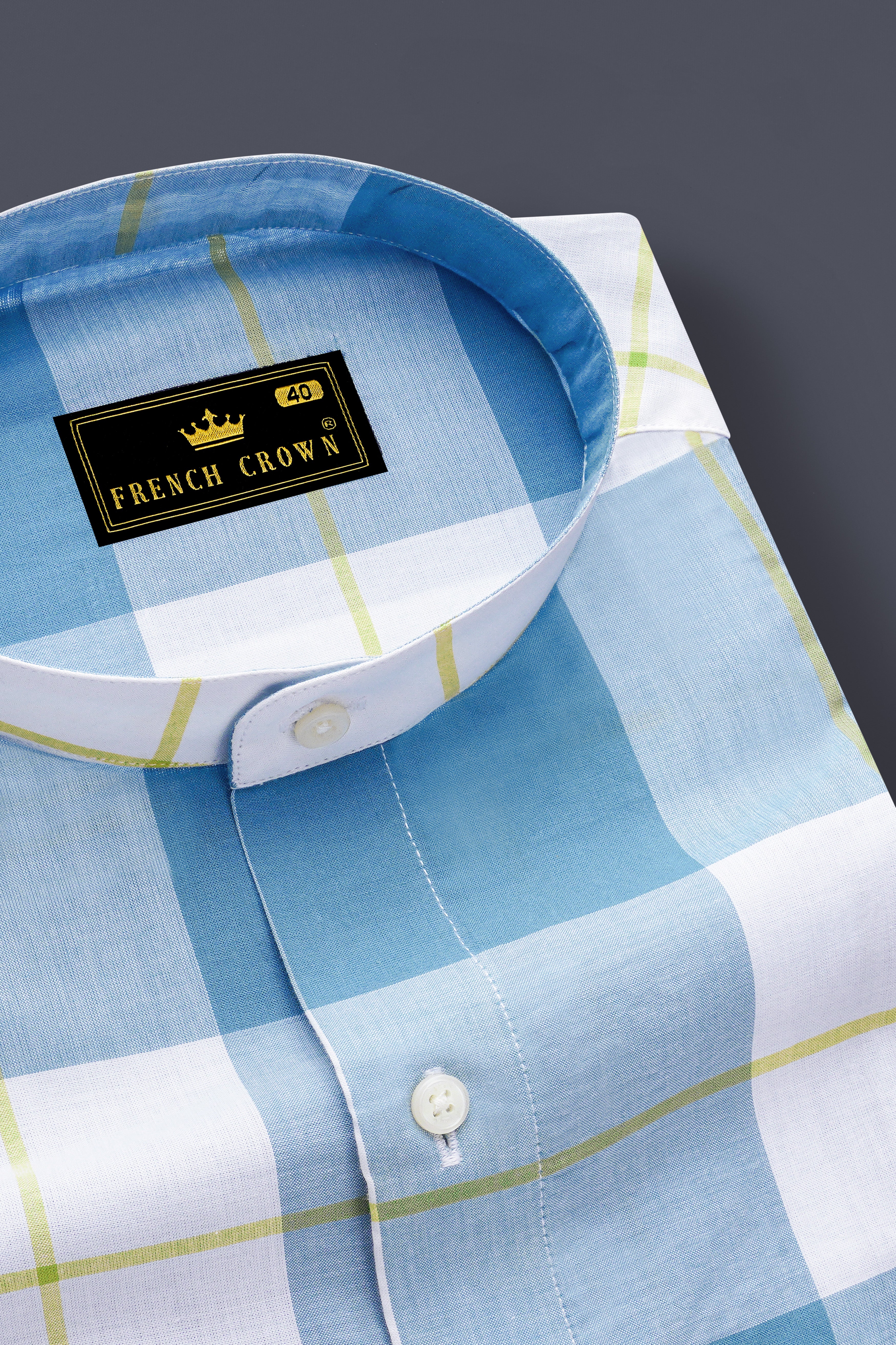Teal Blue and White Checked Premium Cotton Shirt