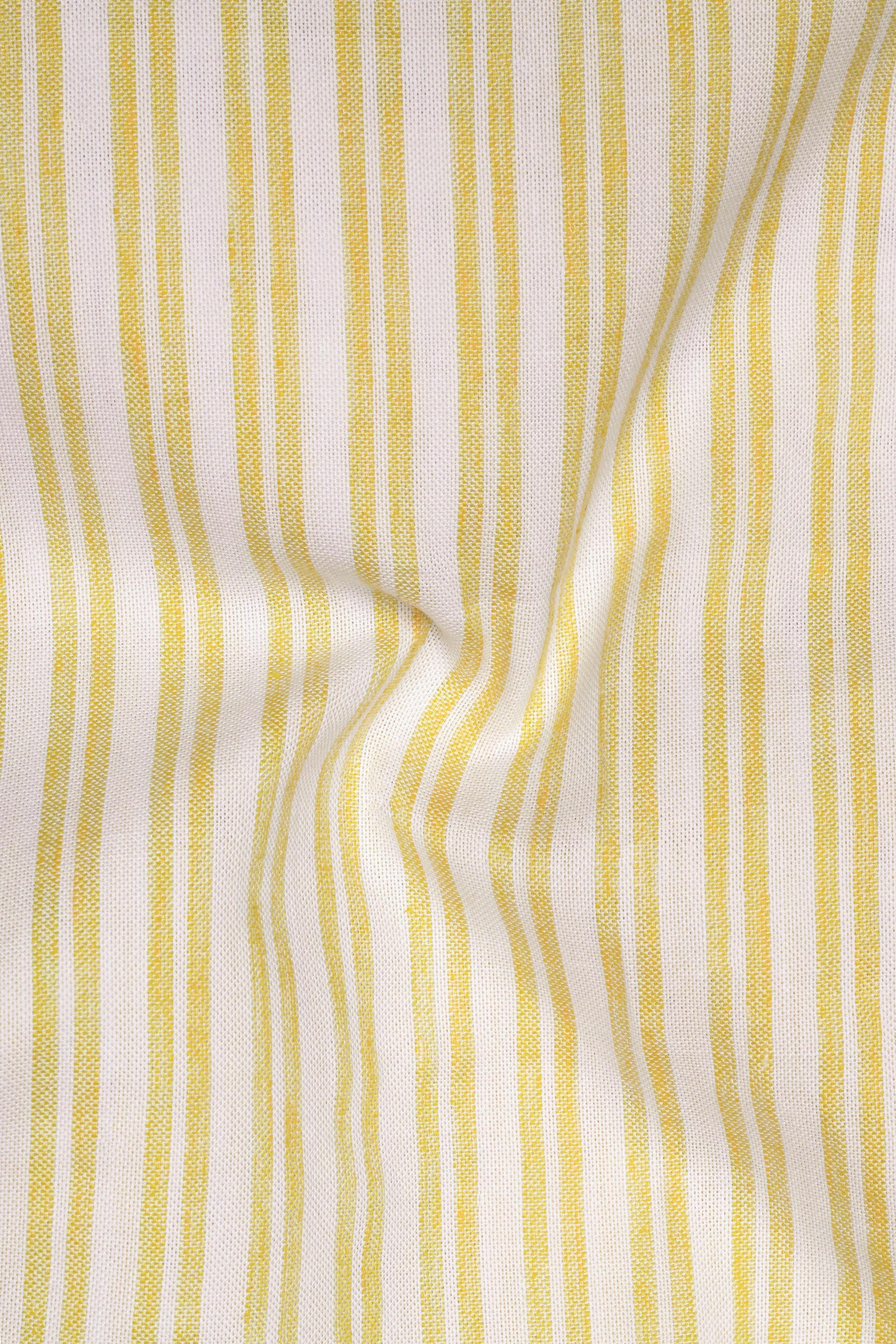 Portica Yellow and White Striped Premium Cotton Shirt