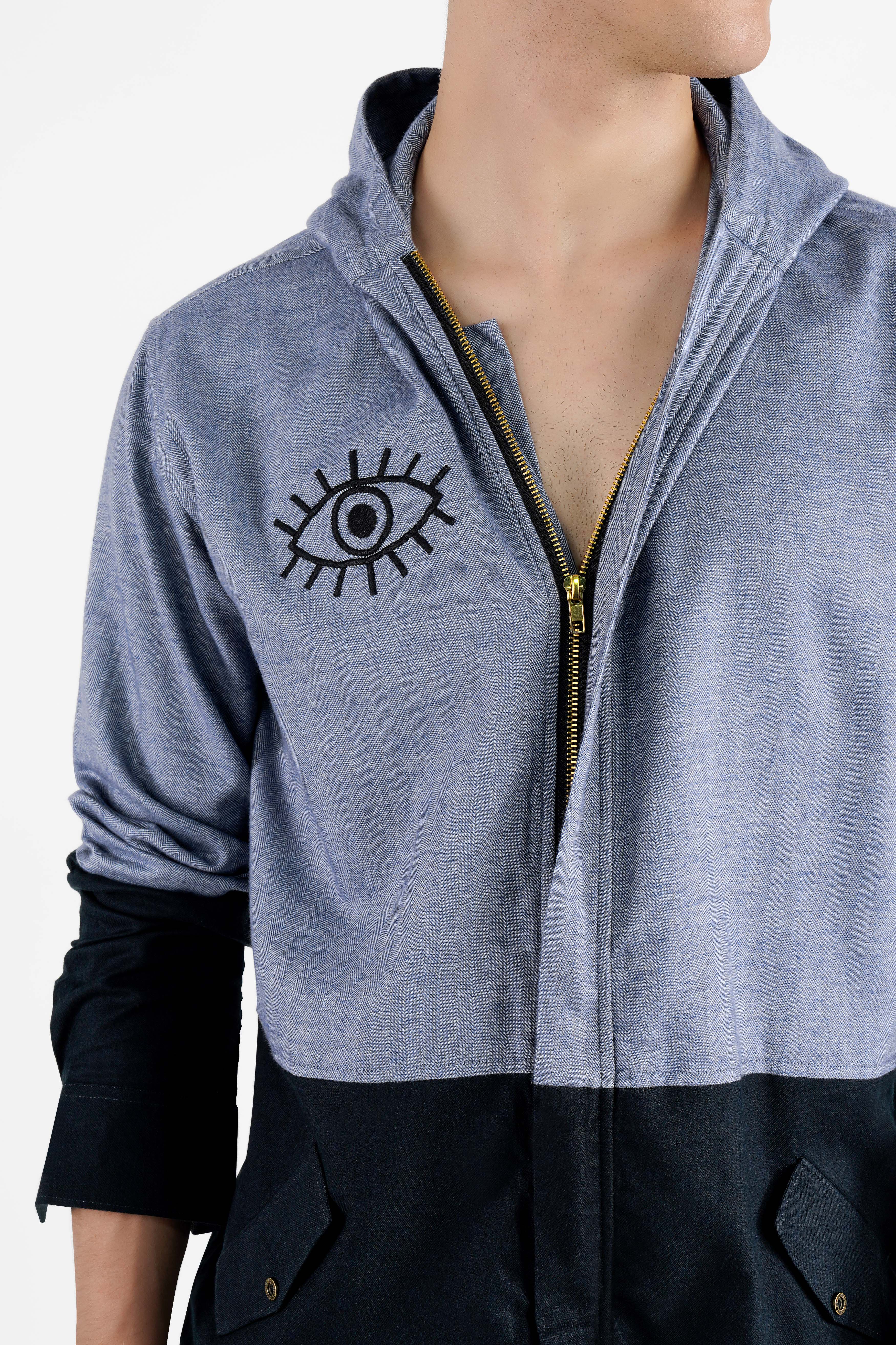 Waterloo Gray with Black Eye Embroidered Royal Oxford Designer Hoodie Shirt
