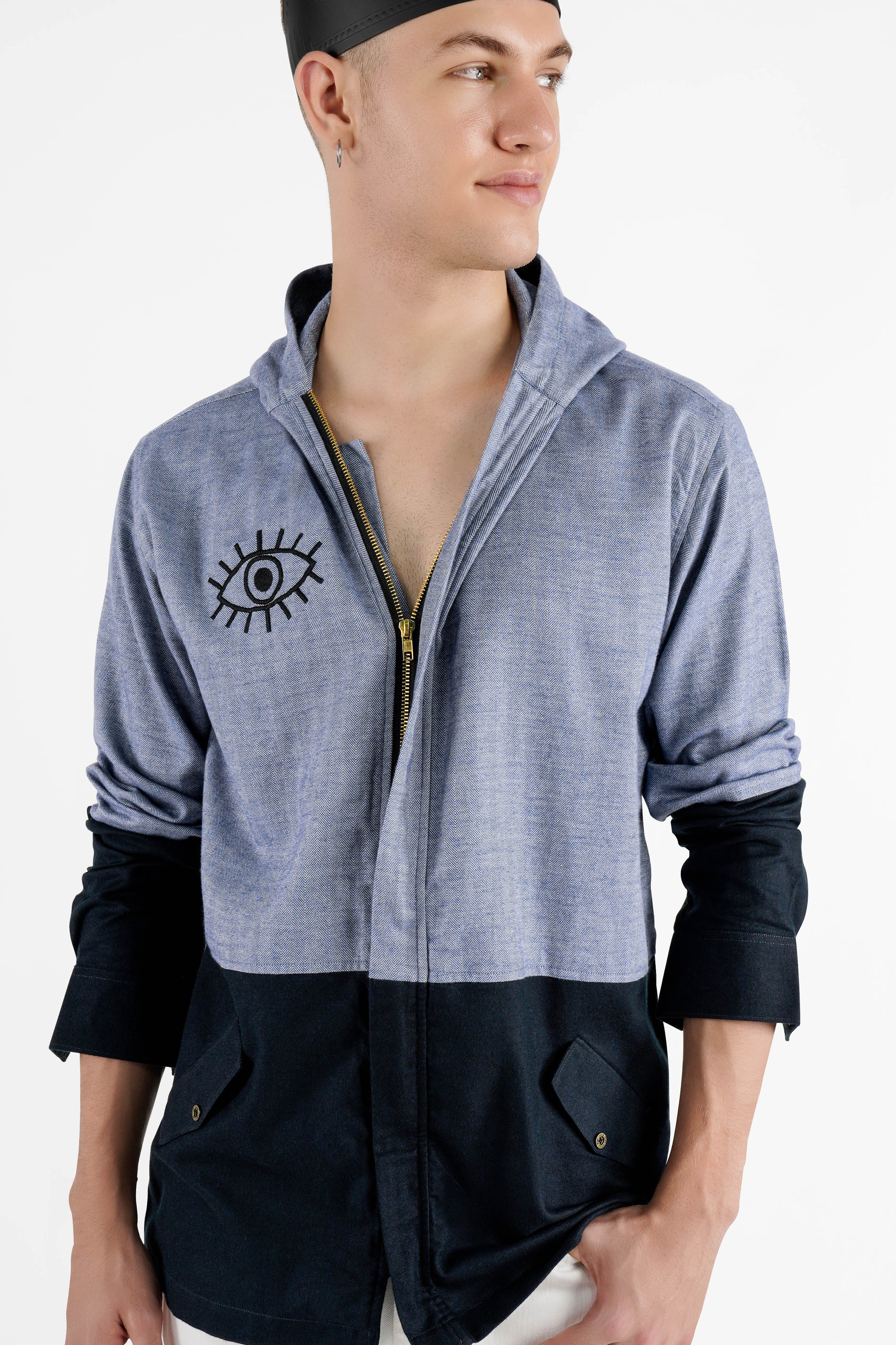 Waterloo Gray with Black Eye Embroidered Royal Oxford Designer Hoodie Shirt