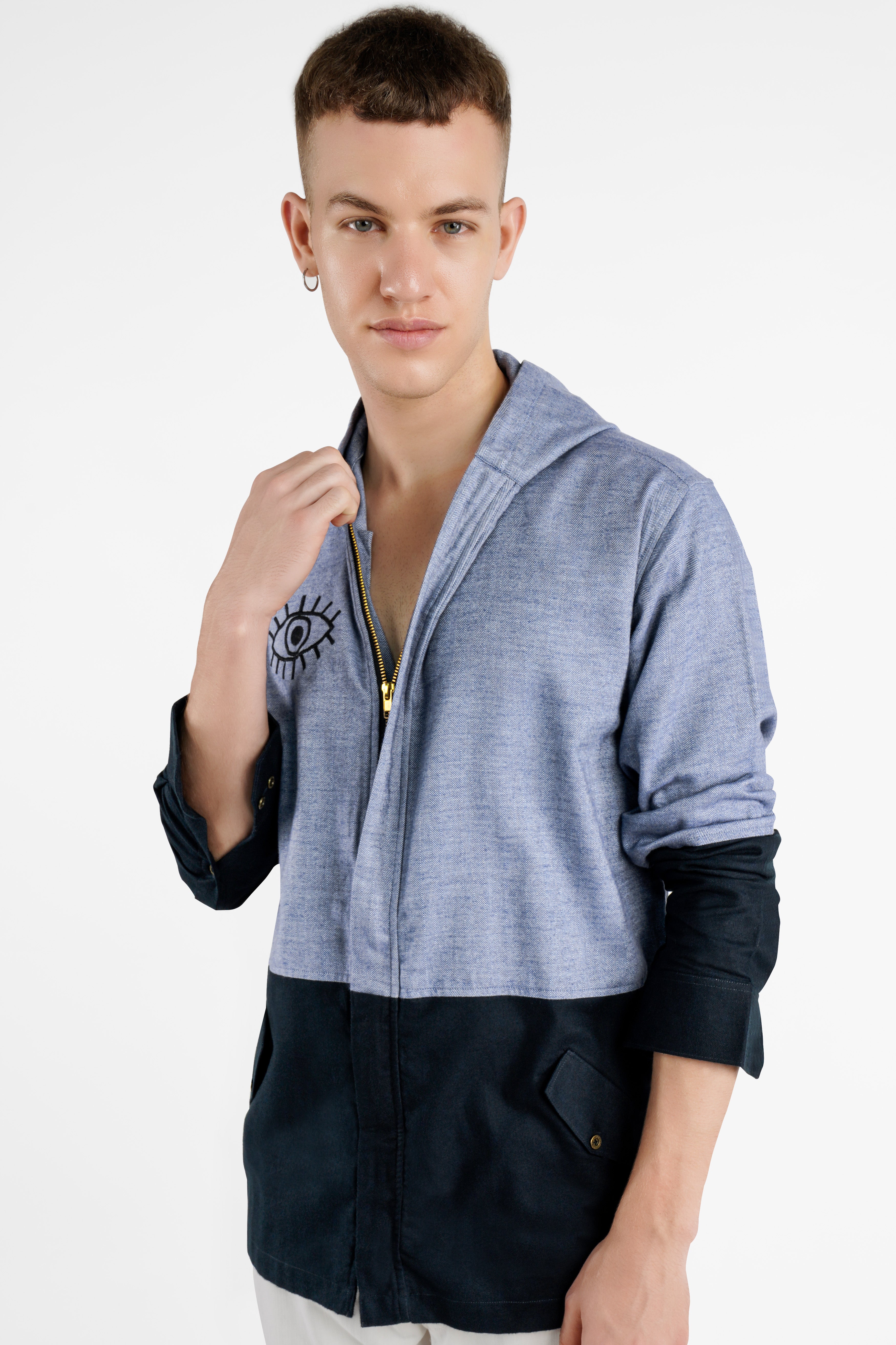 Waterloo Gray with Black Eye Embroidered Royal Oxford Designer Hoodie Shirt