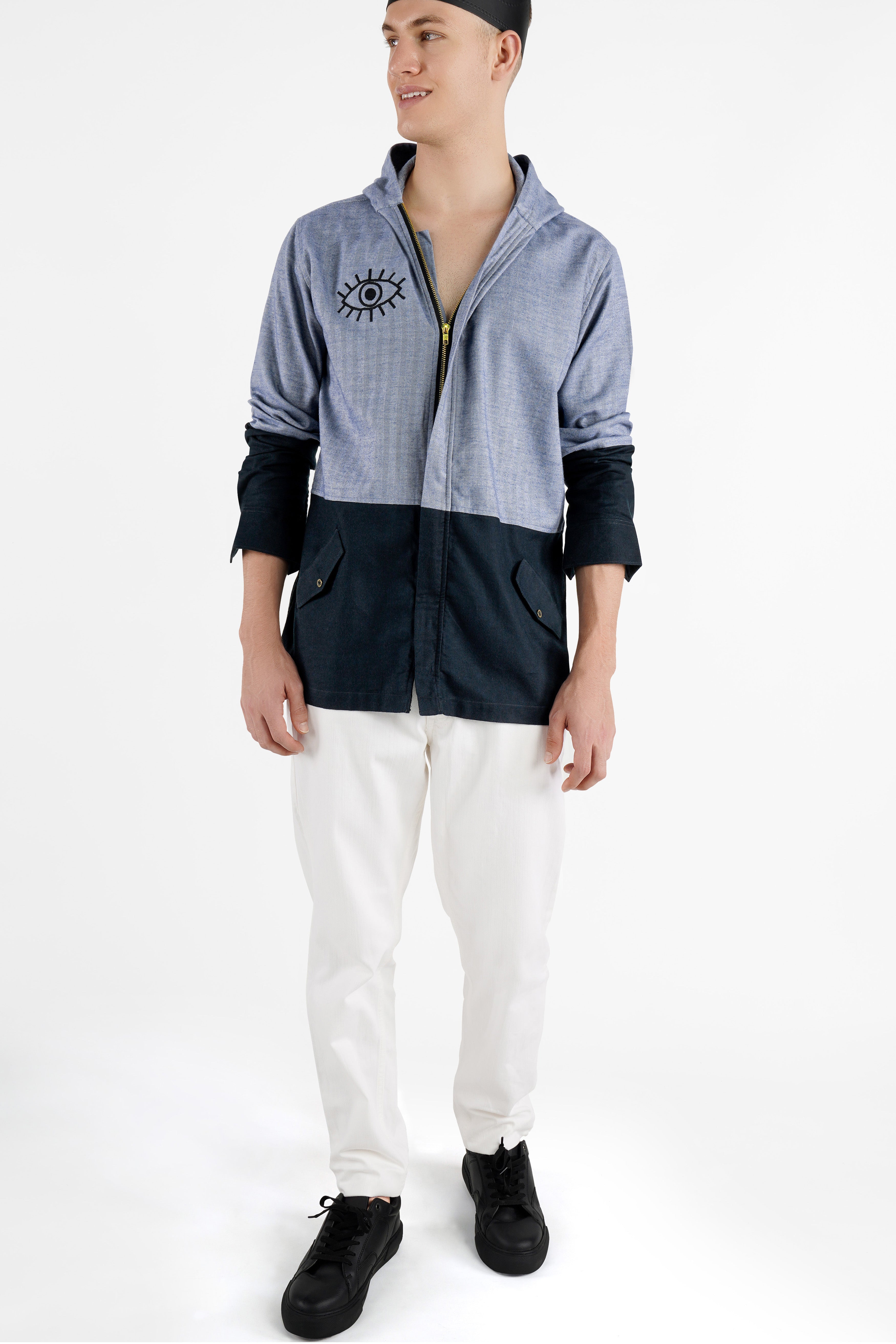 Waterloo Gray with Black Eye Embroidered Royal Oxford Designer Hoodie Shirt