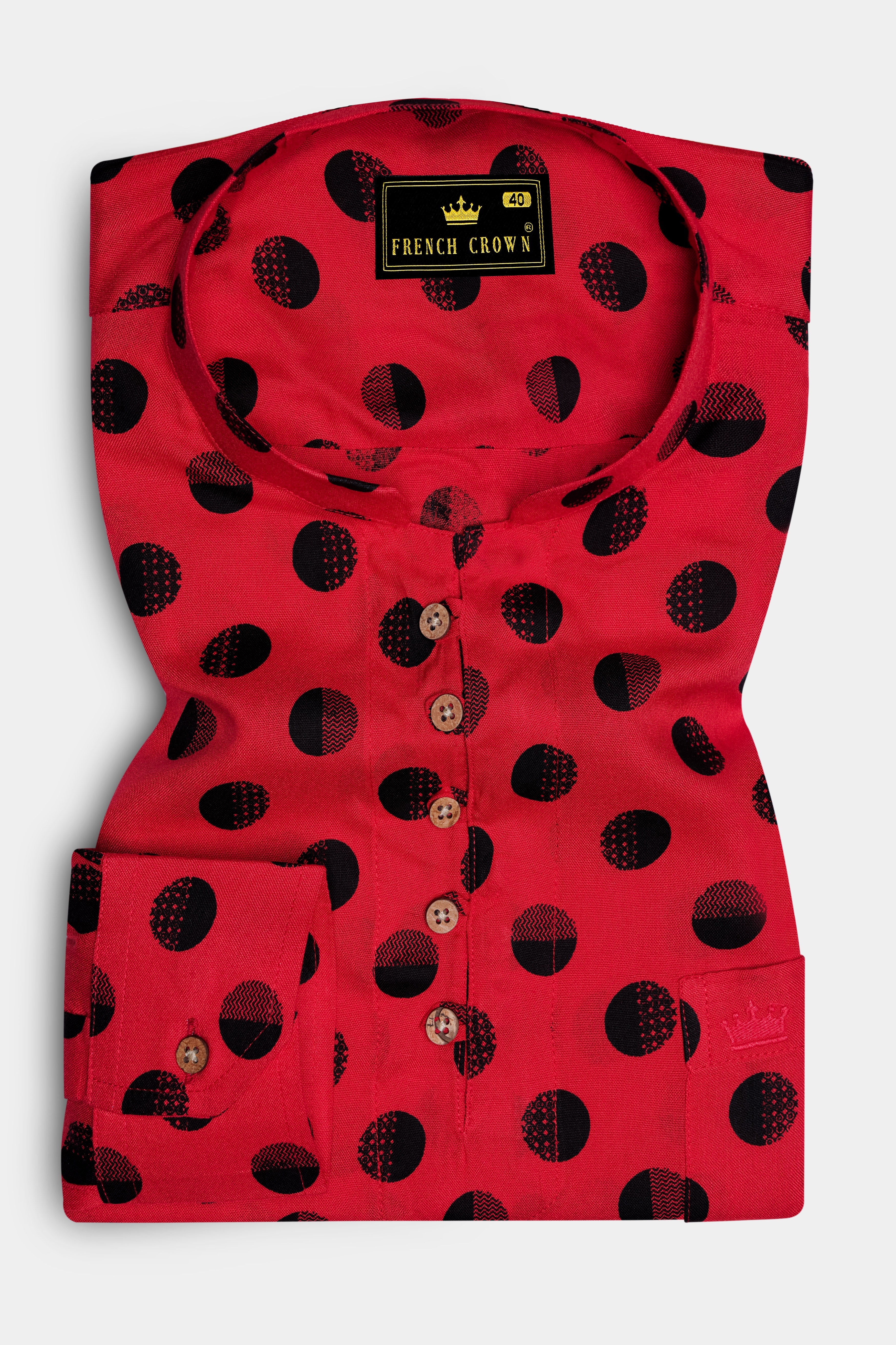 Cardinal Red with Black Polka Dots Premium Tencel Kurta Shirt
