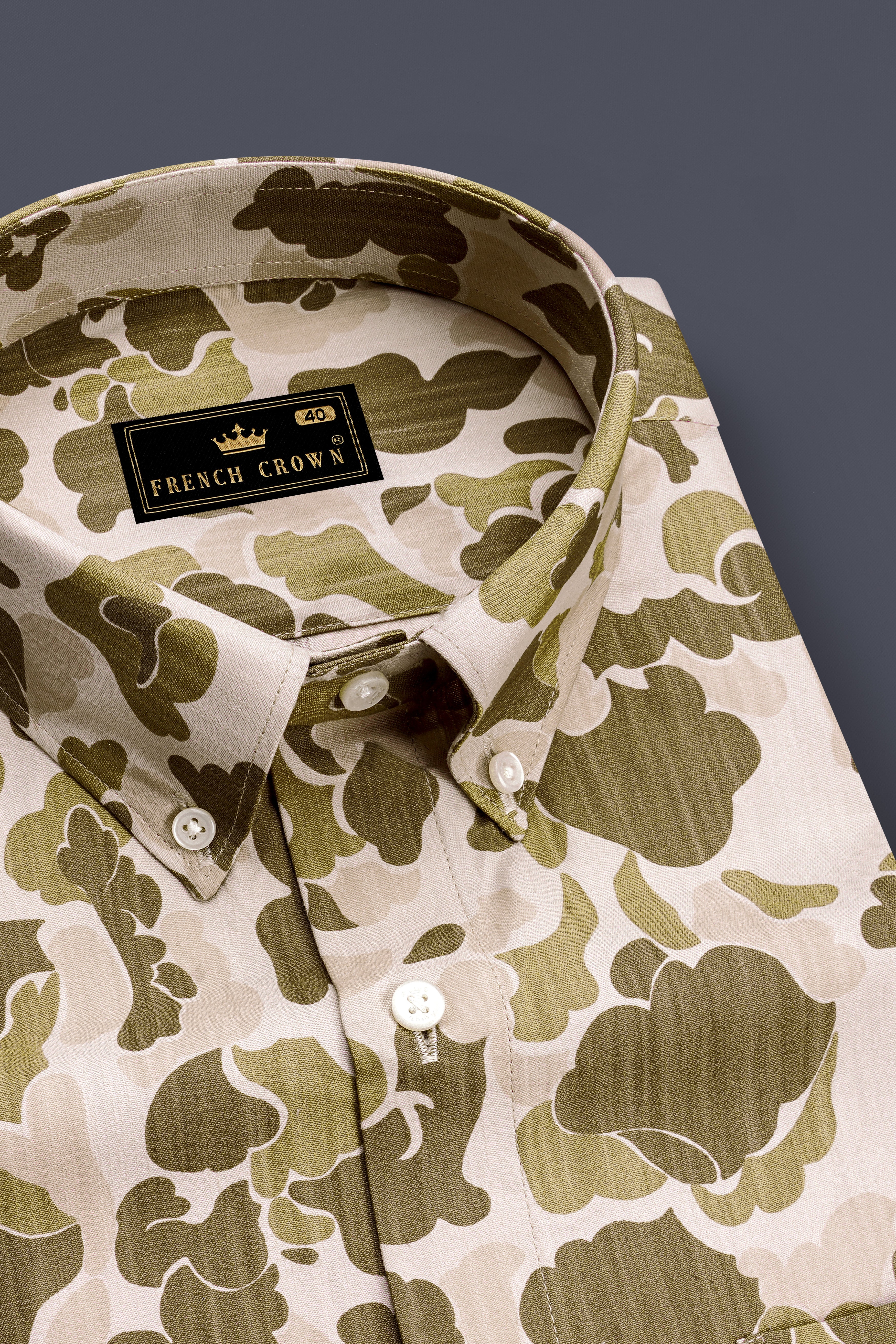 Pinoccchio Cream with Mocha Brown Printed Royal Oxford Shirt