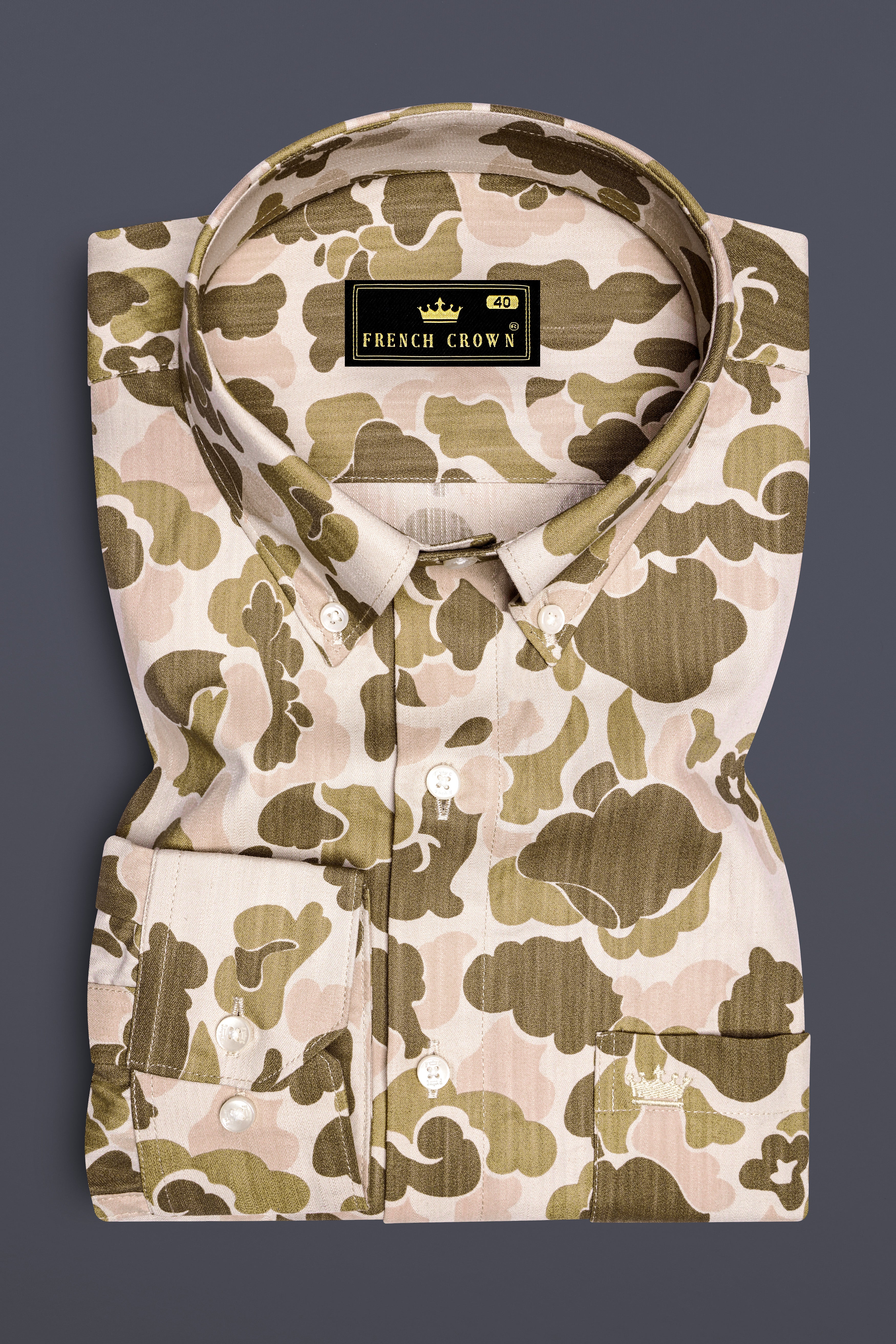 Pinoccchio Cream with Mocha Brown Printed Royal Oxford Shirt