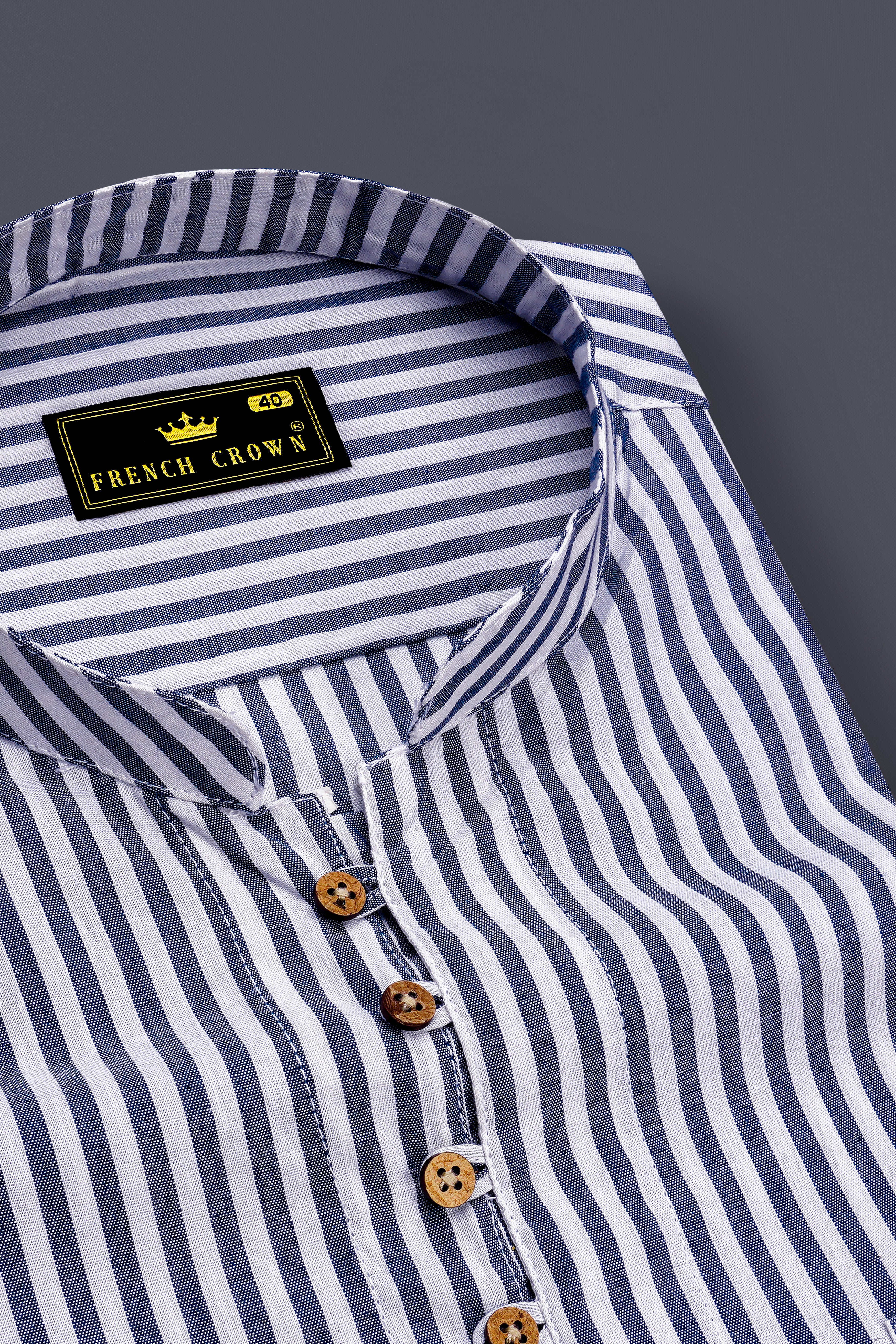 Shuttle Grey and White Striped Premium Cotton Kurta Shirt