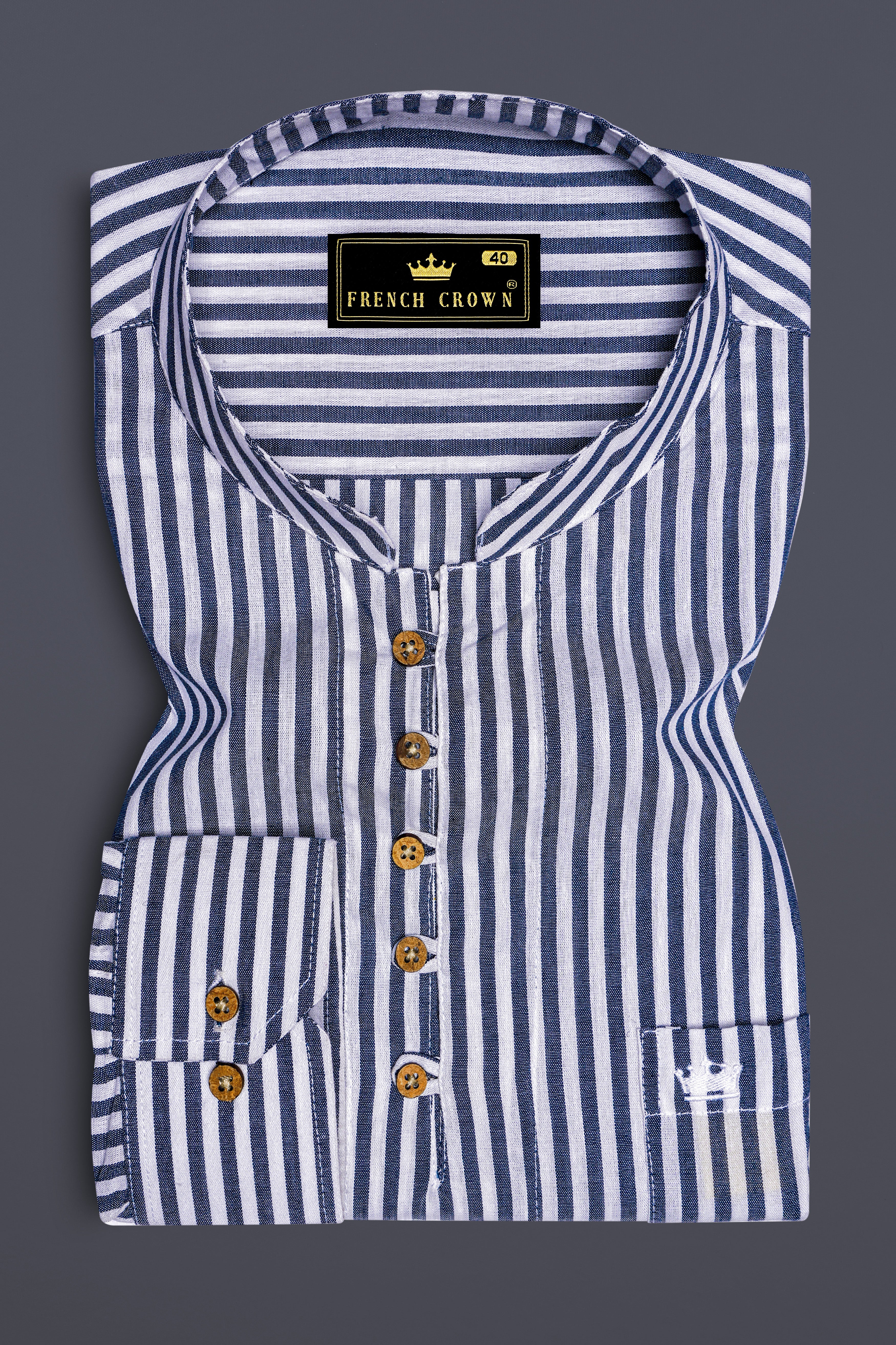 Shuttle Grey and White Striped Premium Cotton Kurta Shirt