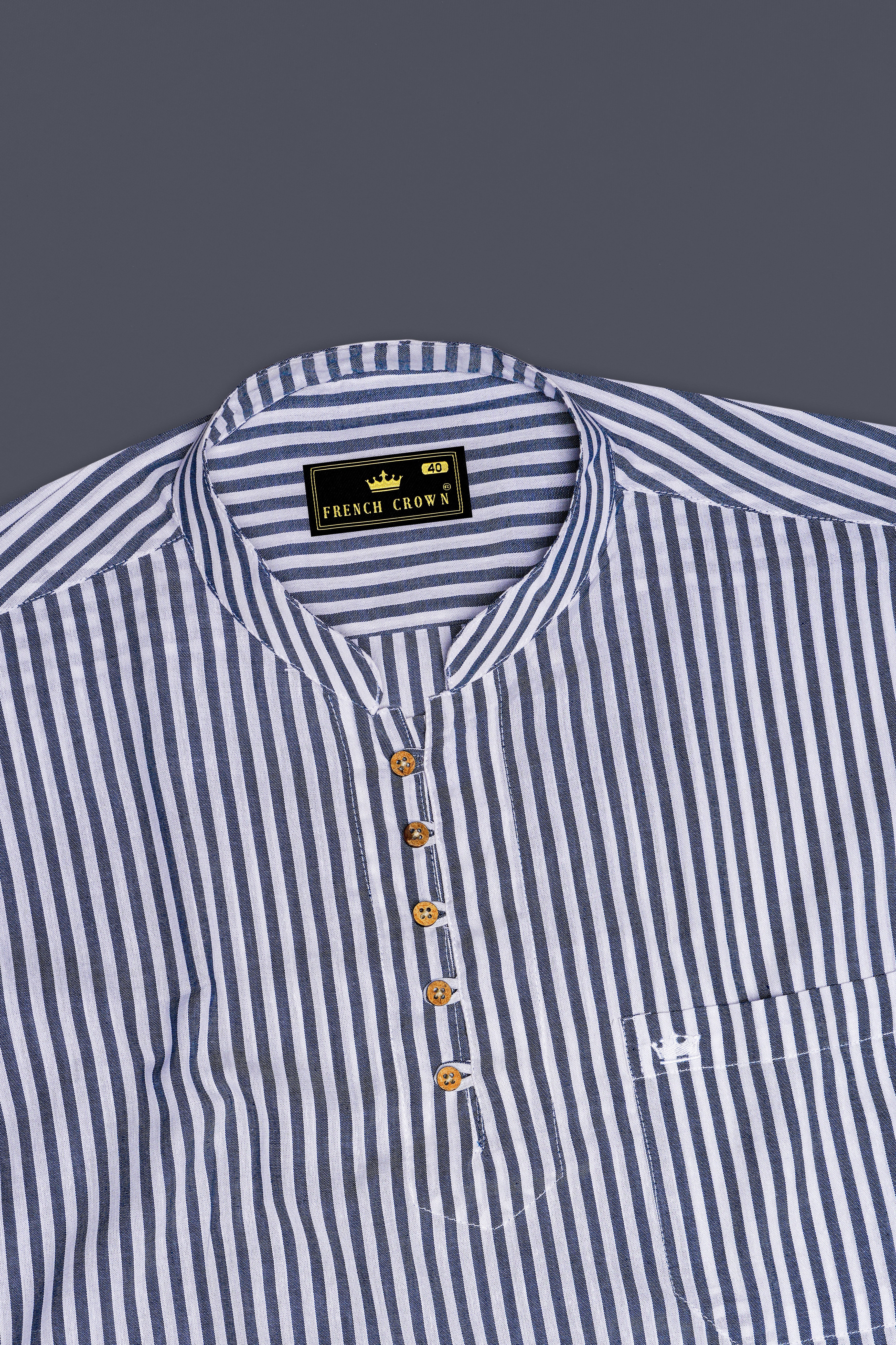 Shuttle Grey and White Striped Premium Cotton Kurta Shirt