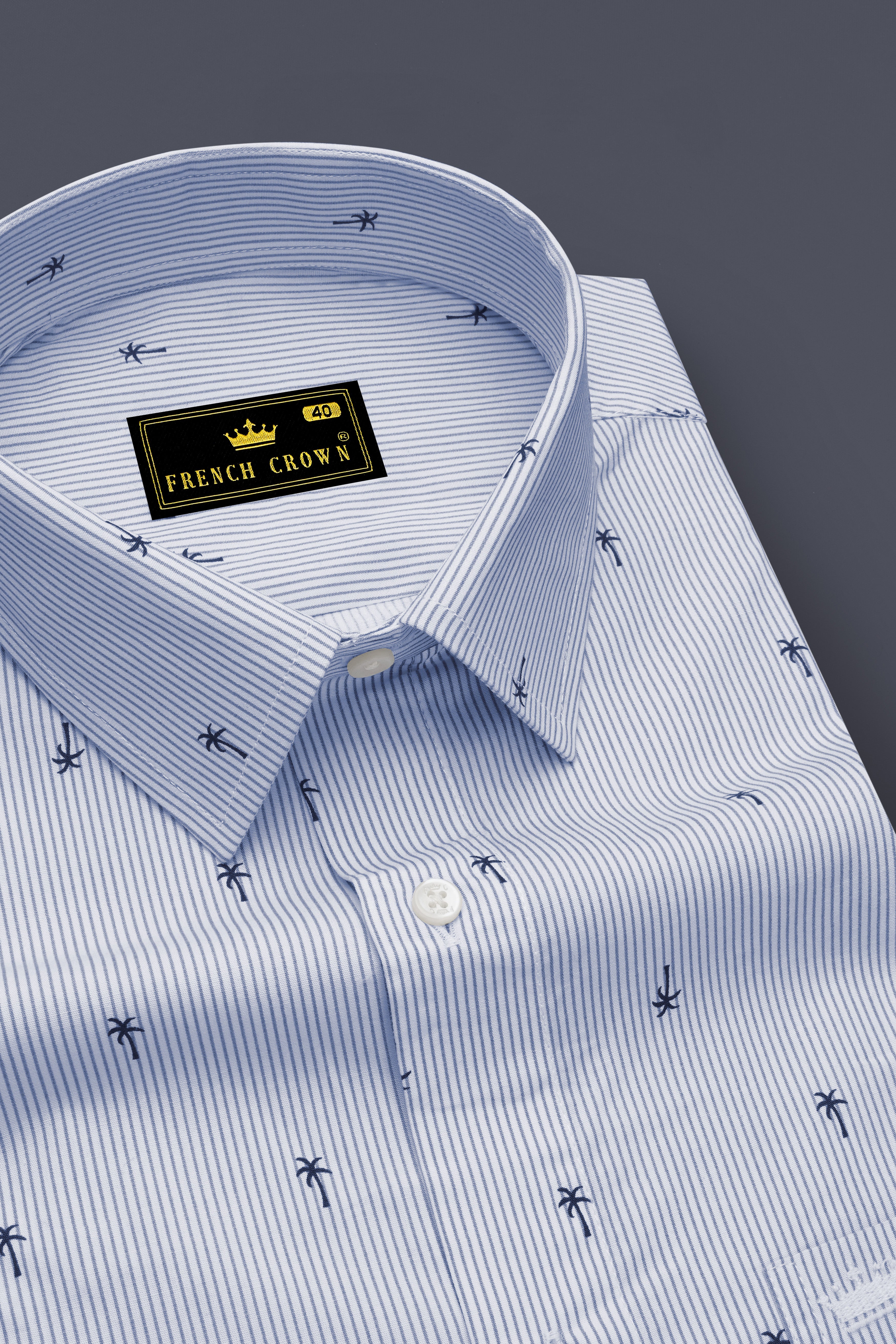 Pastel Blue with White Striped and Printed Premium Cotton Shirt