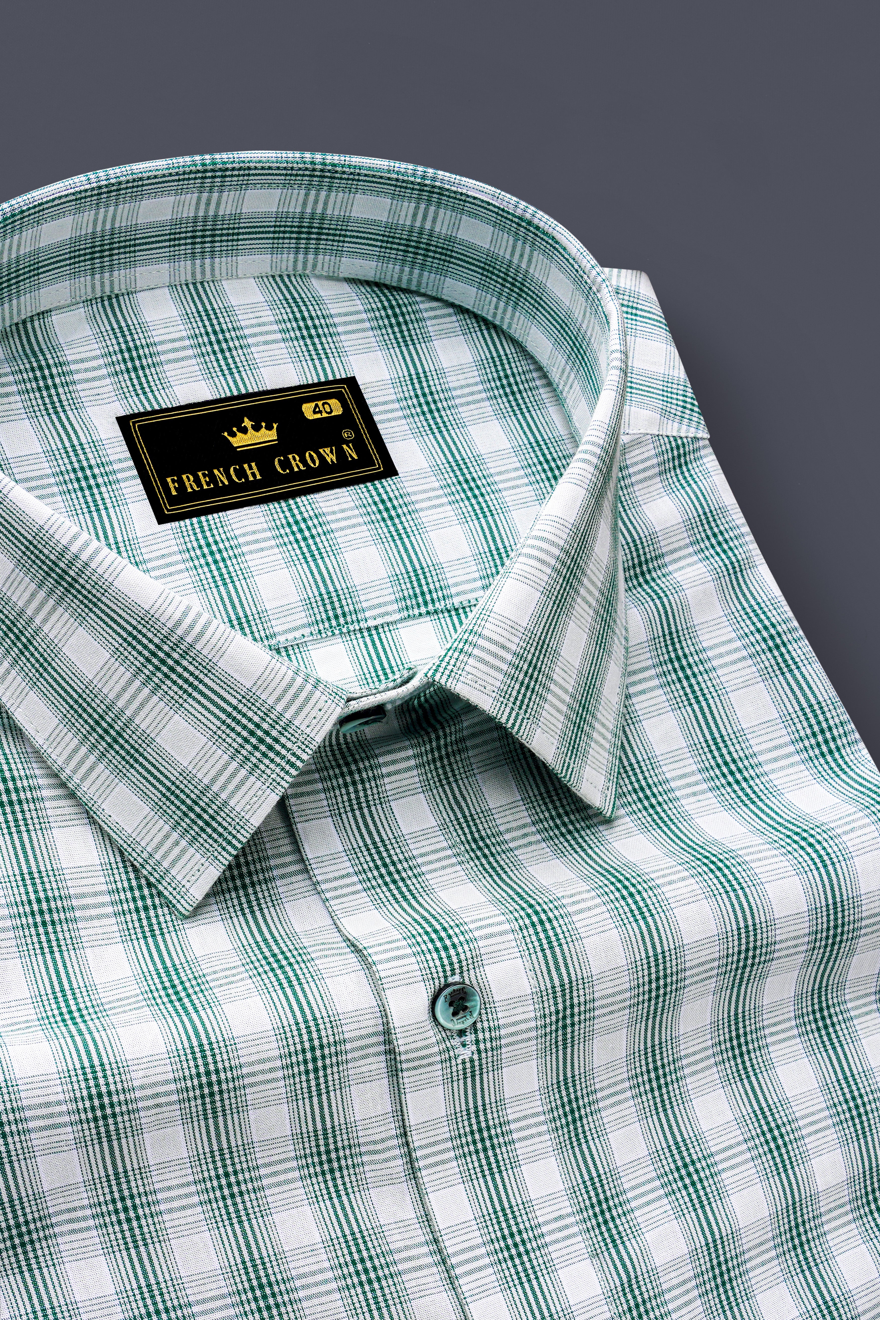 Plantation Green with White Checkered and Tiger Striped Premium Cotton Designer Shirt