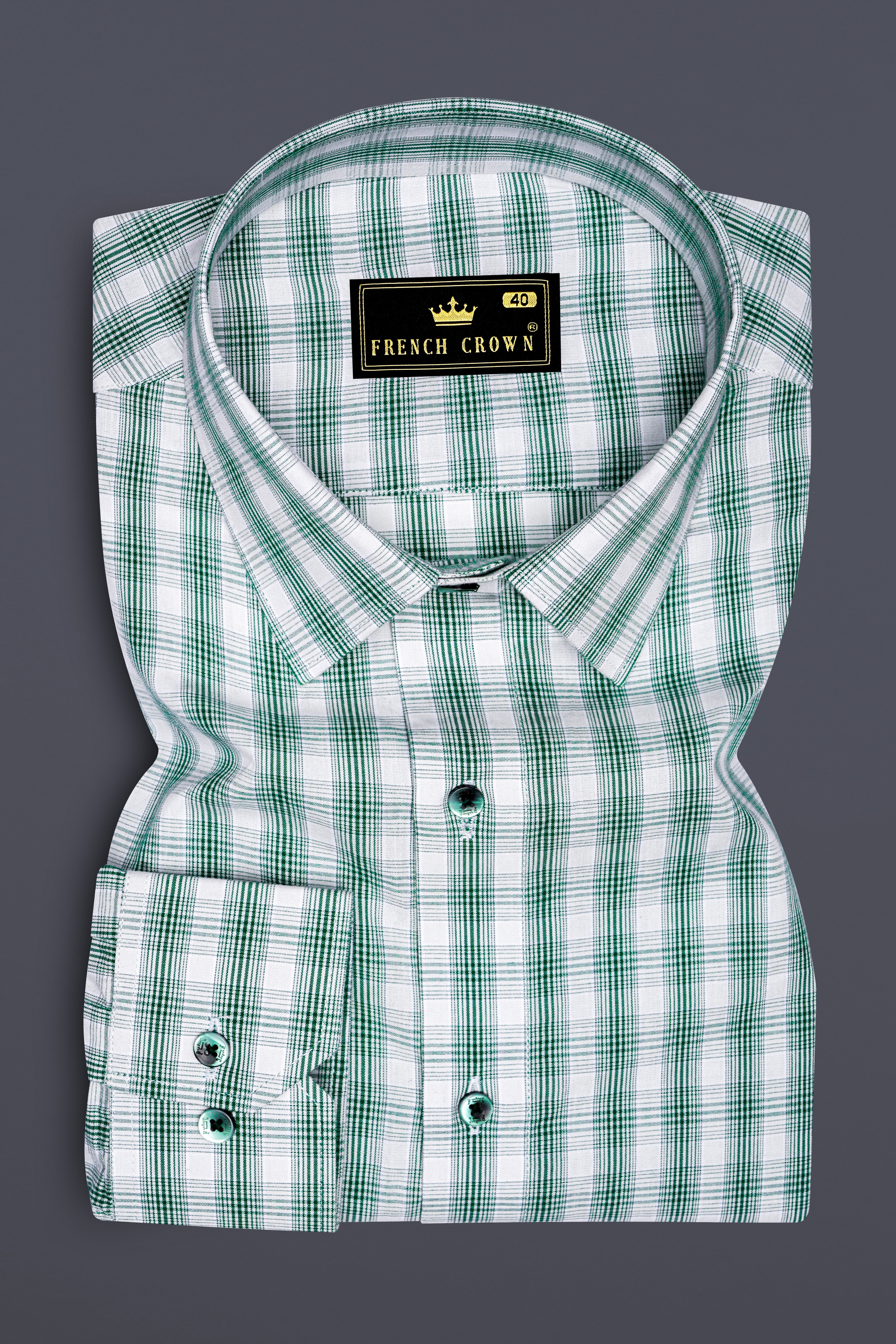 Plantation Green with White Checkered and Tiger Striped Premium Cotton Designer Shirt