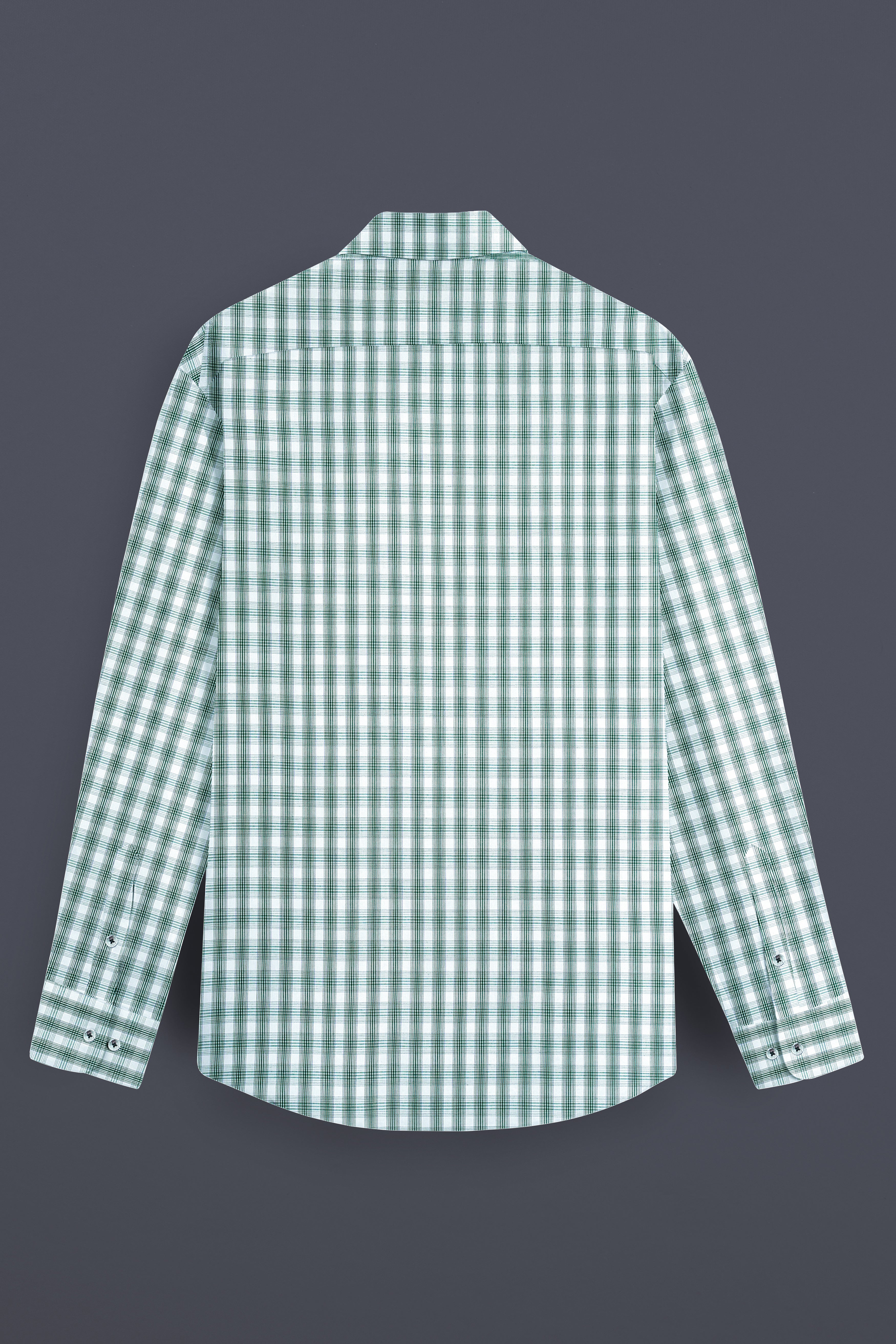 Plantation Green with White Checkered and Tiger Striped Premium Cotton Designer Shirt