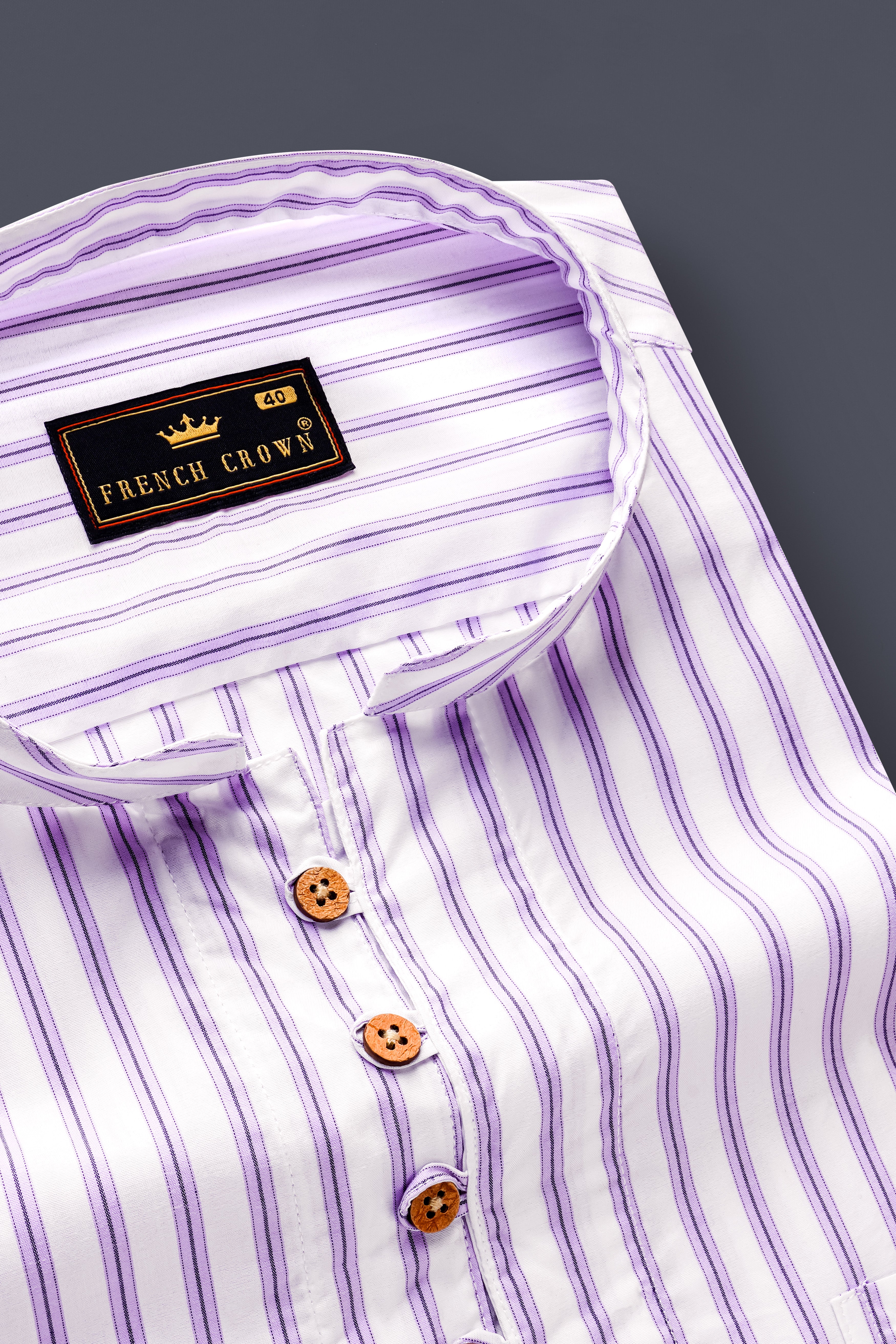 Pale Lilac Light Purple White Striped Premium Cotton Kurta Shirt