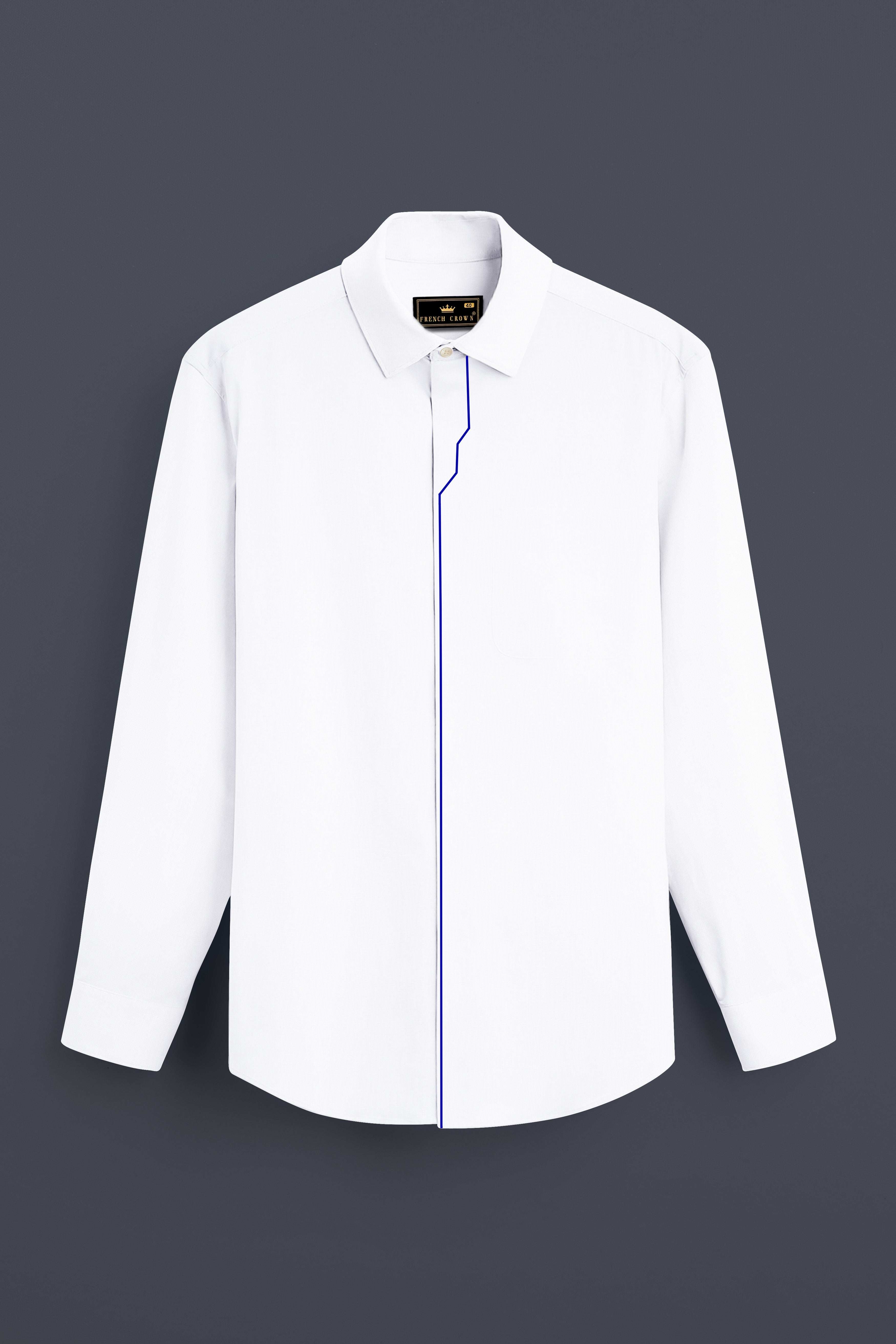 Bright White with Blue Threadwork Chambray Designer Shirt