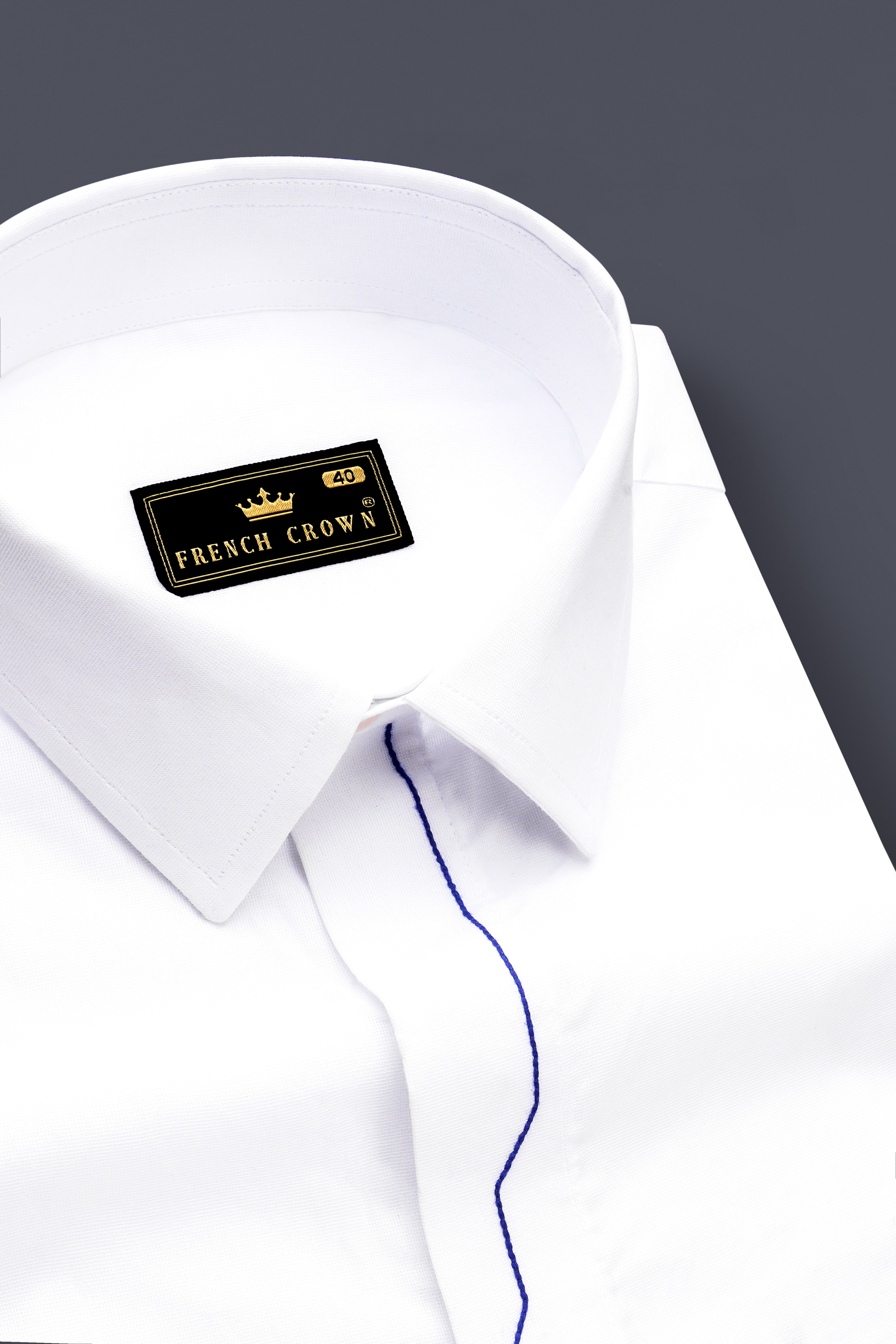 Bright White with Blue Threadwork Chambray Designer Shirt