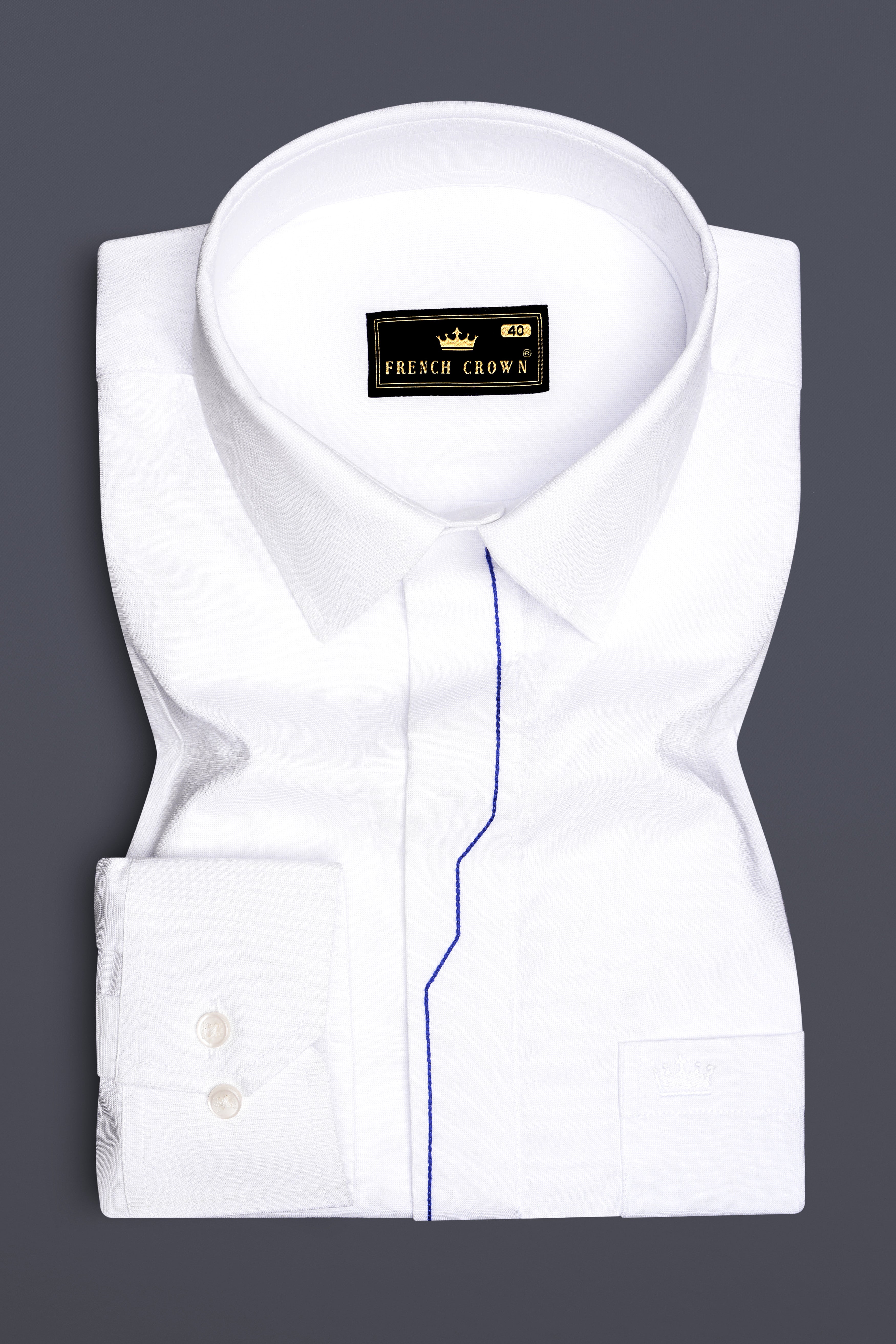 Bright White with Blue Threadwork Chambray Designer Shirt