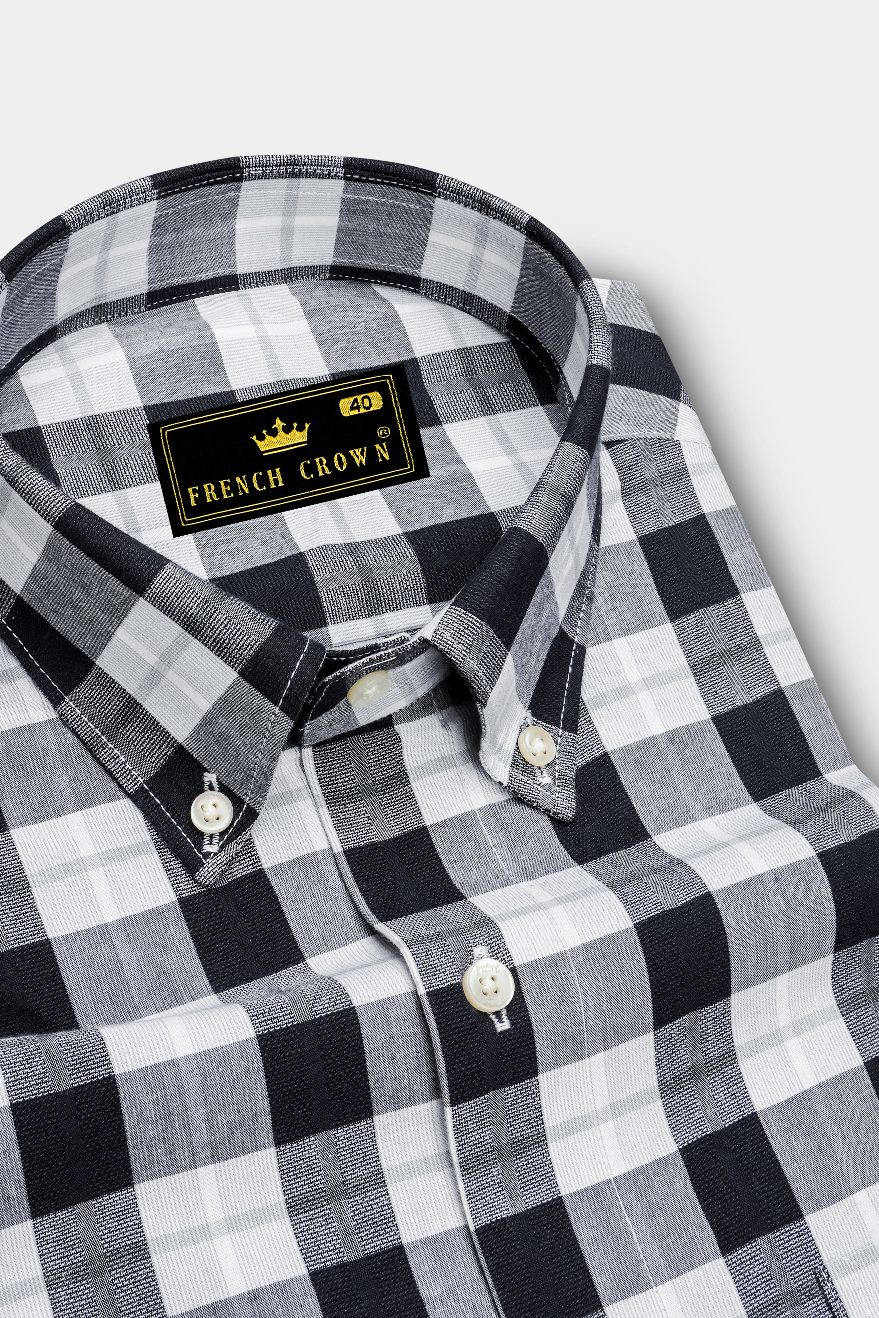 Black and White Checkered Dobby Textured Premium Giza Cotton Shirt